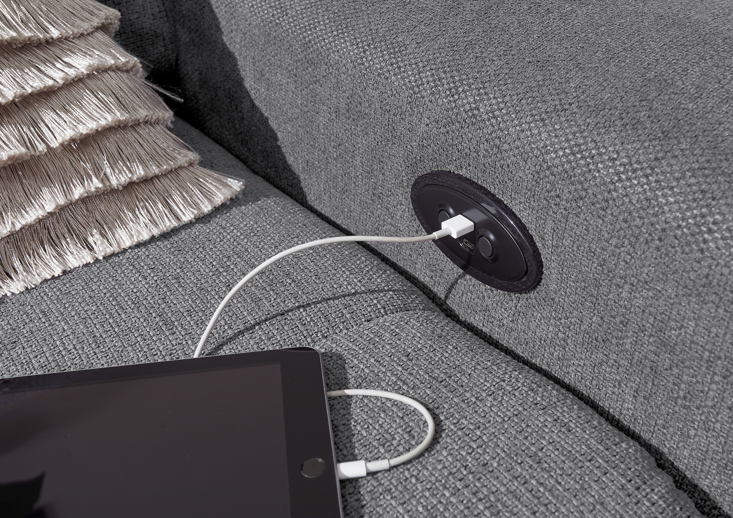 ED EXCITING DESIGN Ecksofa »Rockdale L-Form mit Bettfunktion, Bettkasten« Kopfteilverstellung, Sitztiefenverstellung & USB-Port