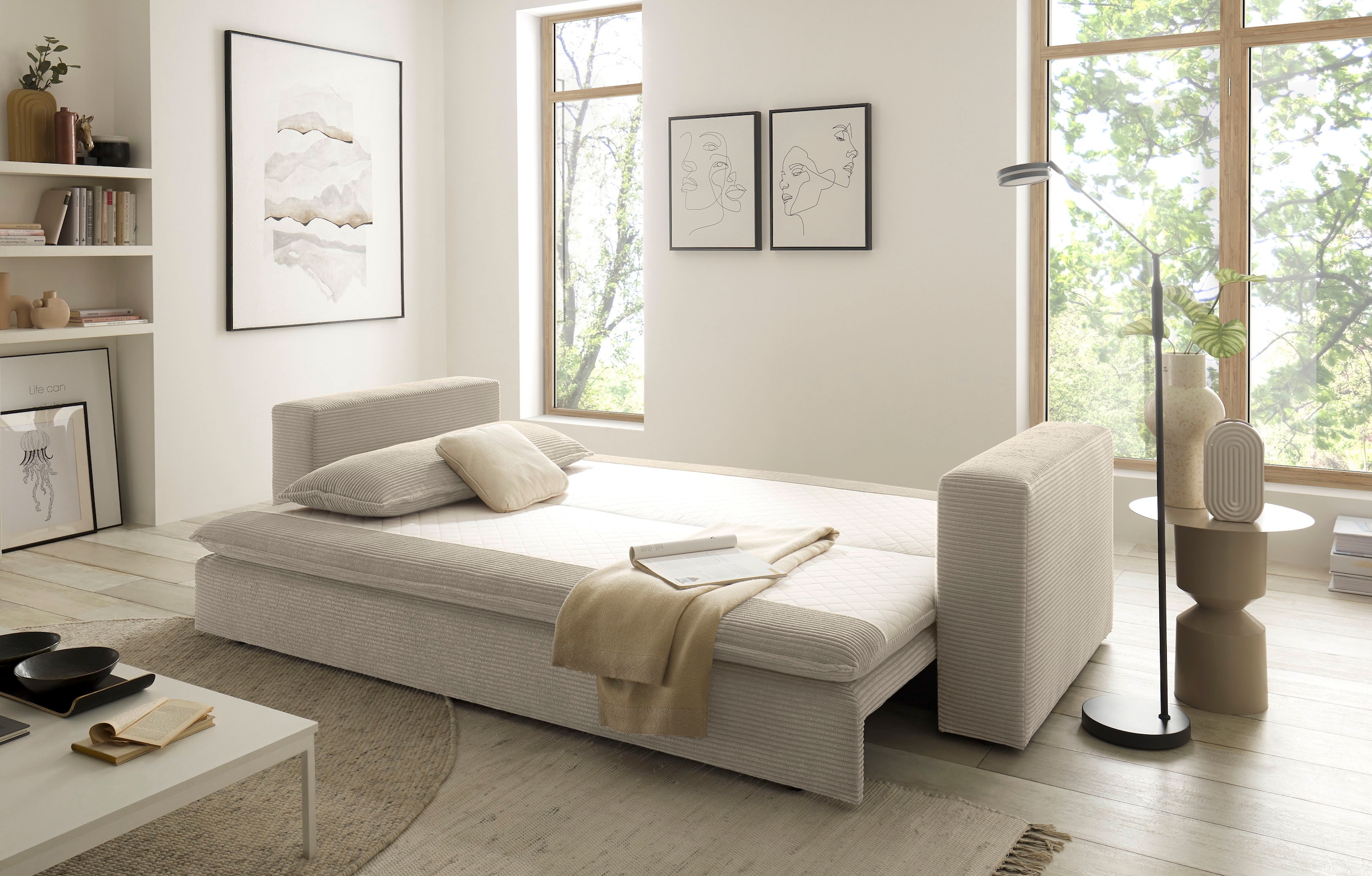 Places of Style 3-Sitzer »PIAGGE«, Cord-Bezug - mit Bettfunktion und Bettkasten, mit praktischem Topper