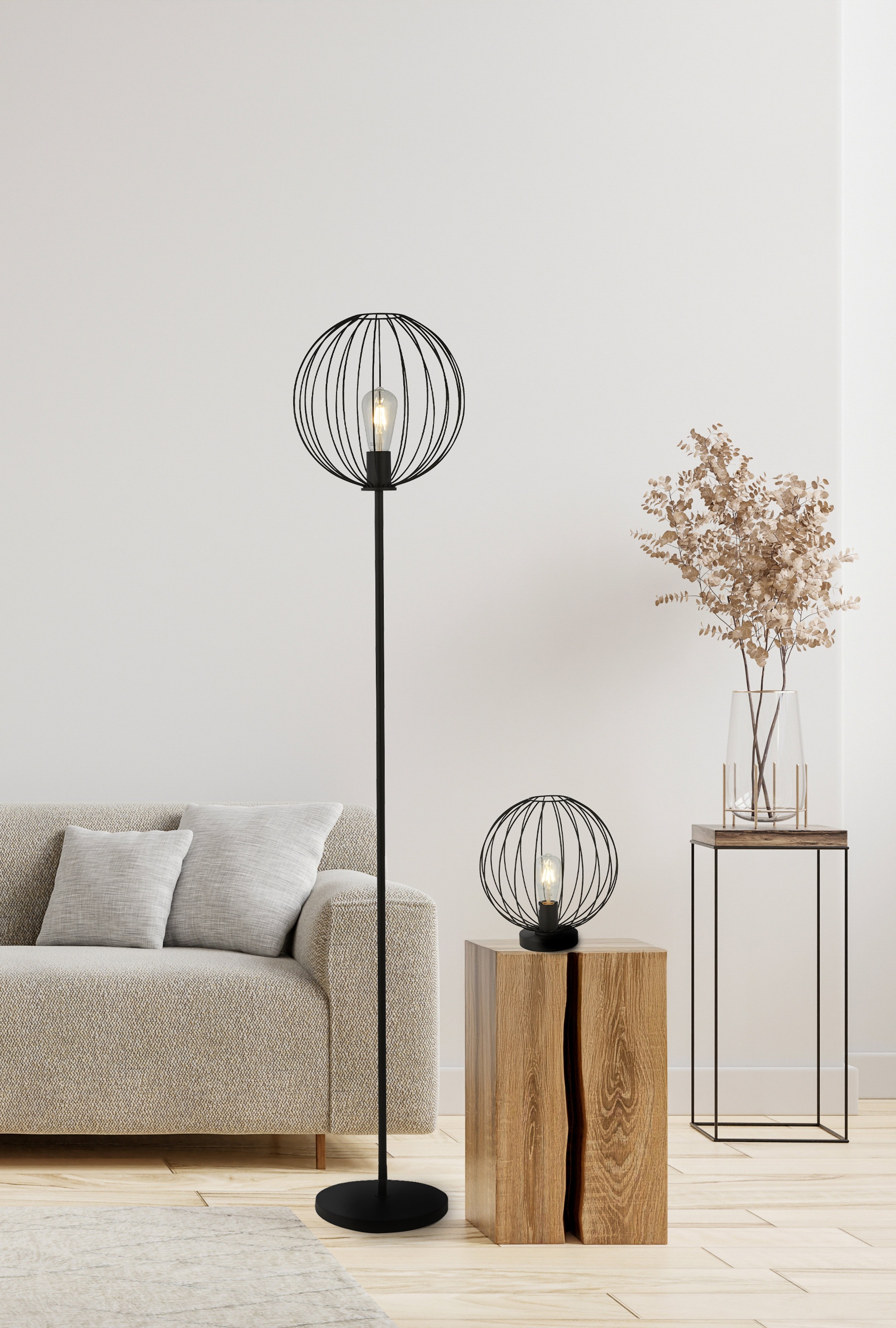 Searchlight Stehlampe »Rondo Standlampe - Schwarzer Drahtrahmen« E27 1 Stk.