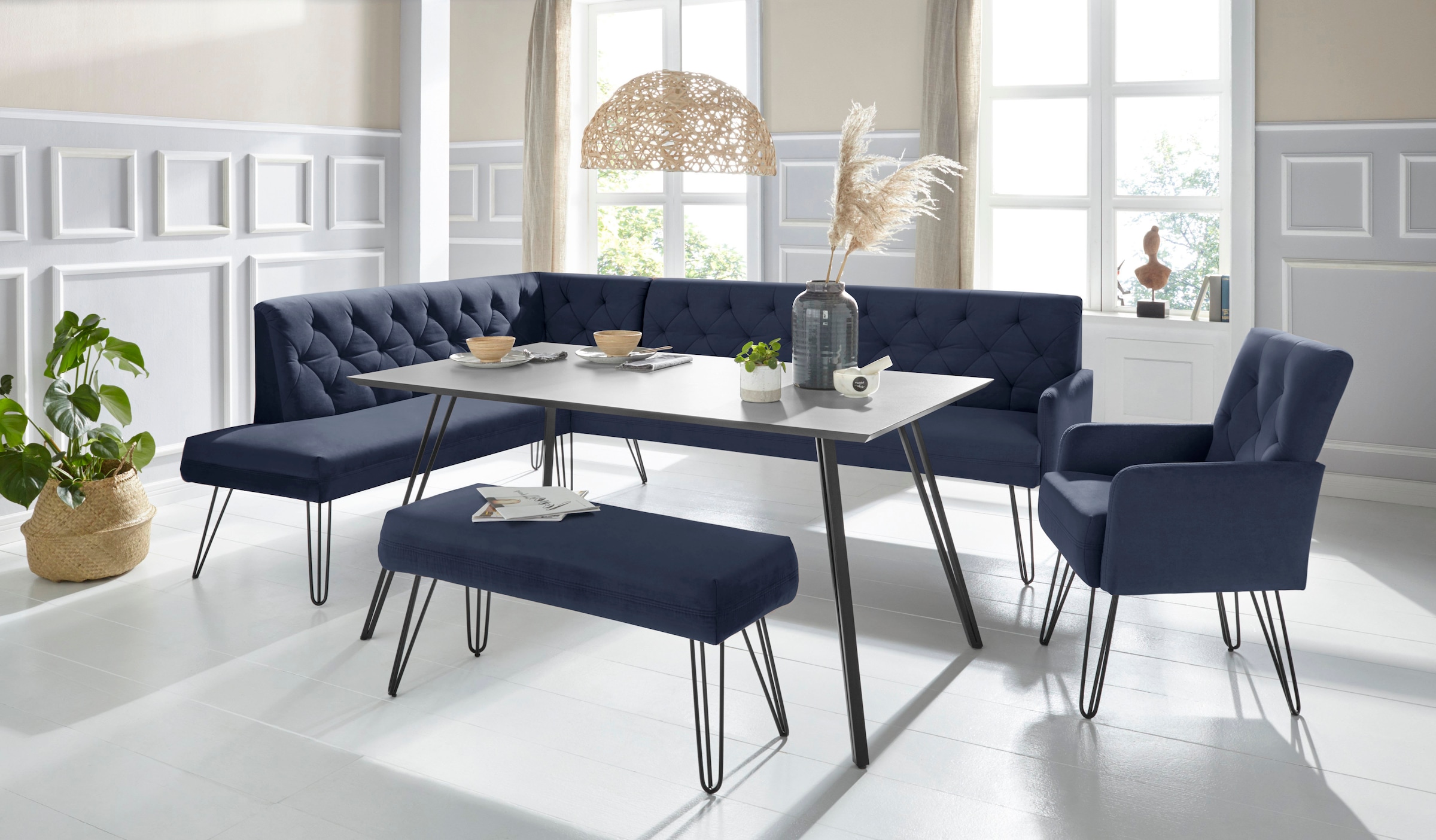 exxpo - sofa fashion Eckbank »Doppio, Chesterfield Optik, komfortabel und bequem, hohe Designfüße«, Frei im Raum stellbar