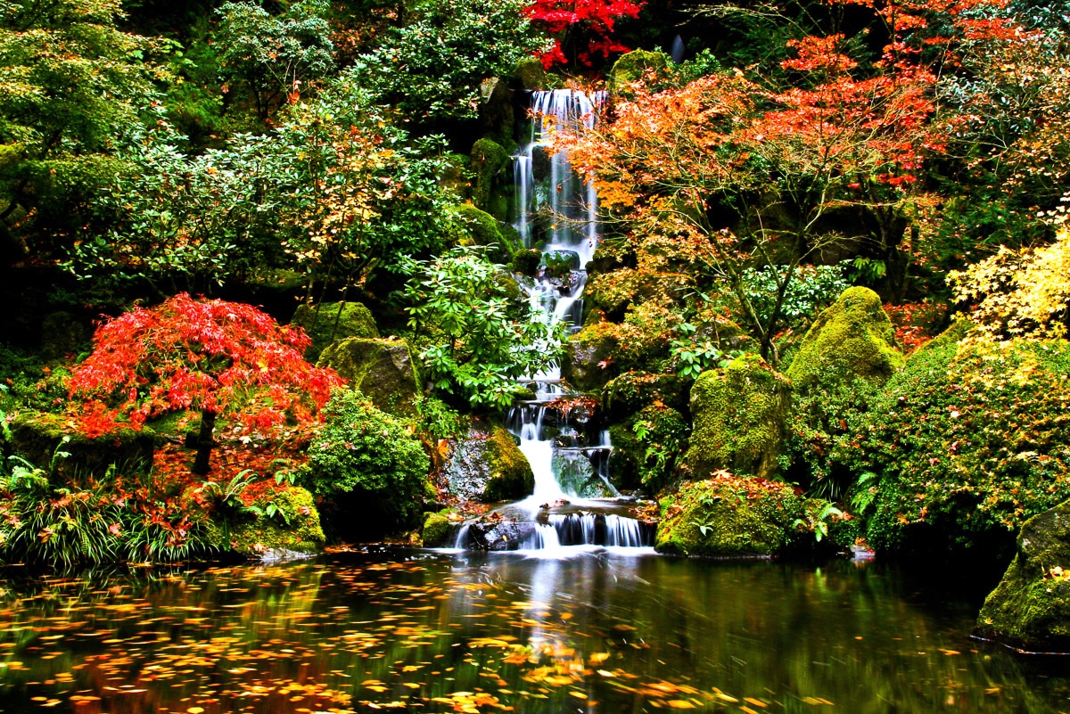 Papermoon Fototapete »Wasserfall in Japanischen garten« günstig online kaufen