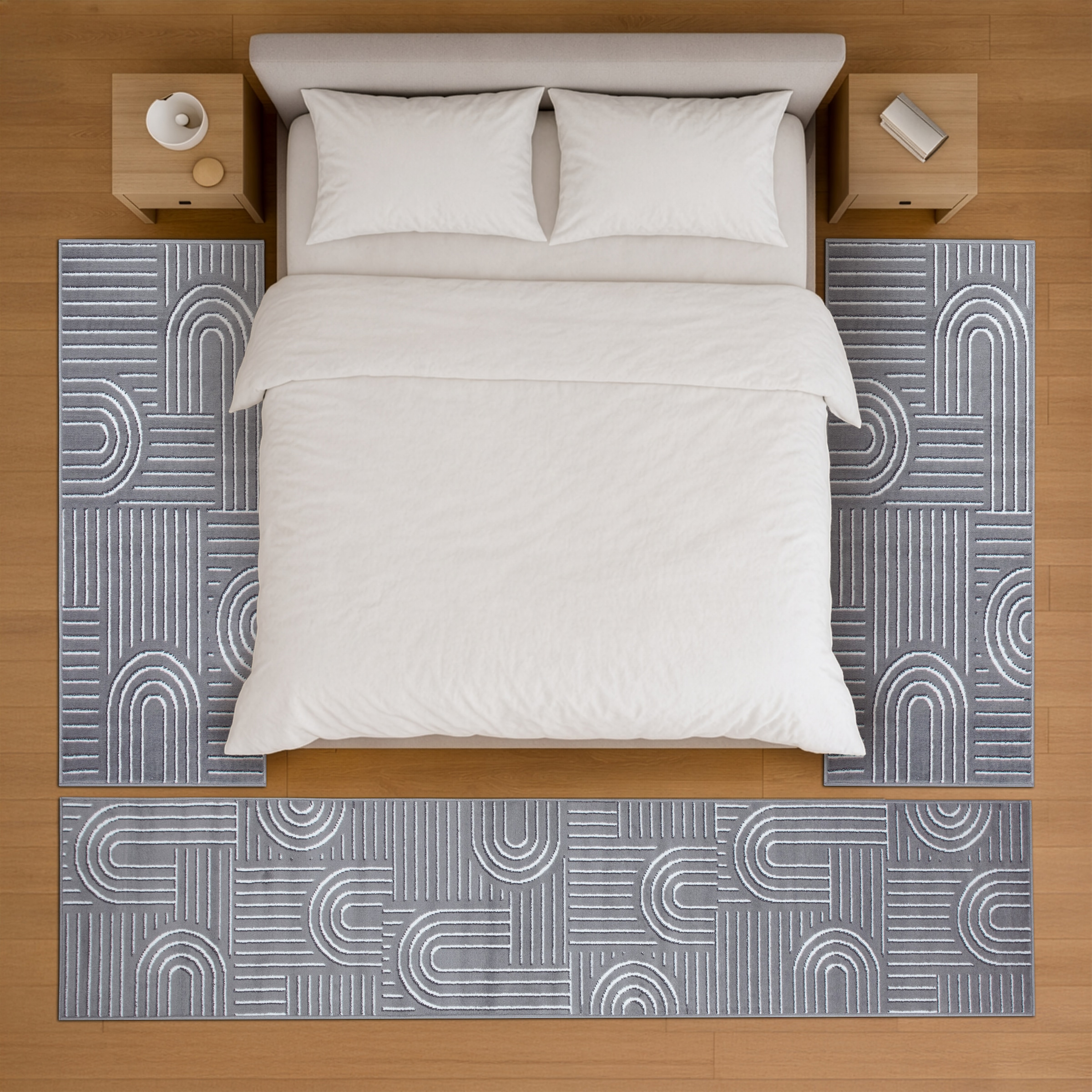 OTTO home Bettumrandung »Lyssandra« Höhe 8 mm 3 tlg. tlg. 3D-Effekt, softer Kurzflor, pflegeleicht, leichter Glanz, Scandi-Look