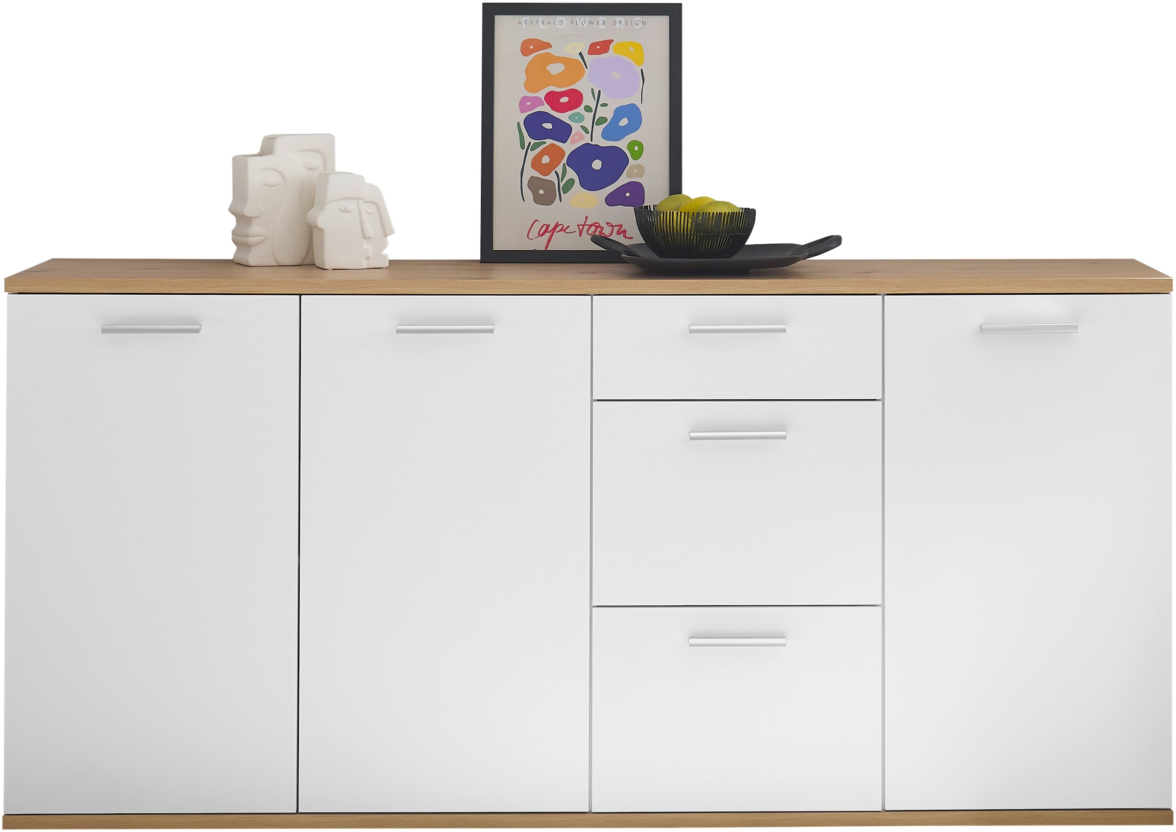 HBZ Kommode »BC1035 weiß matt, BxHxT 180x86x38 cm«, Sideboard mit 3 Türen, 3 Schubkästen, 2 Einlegeböden
