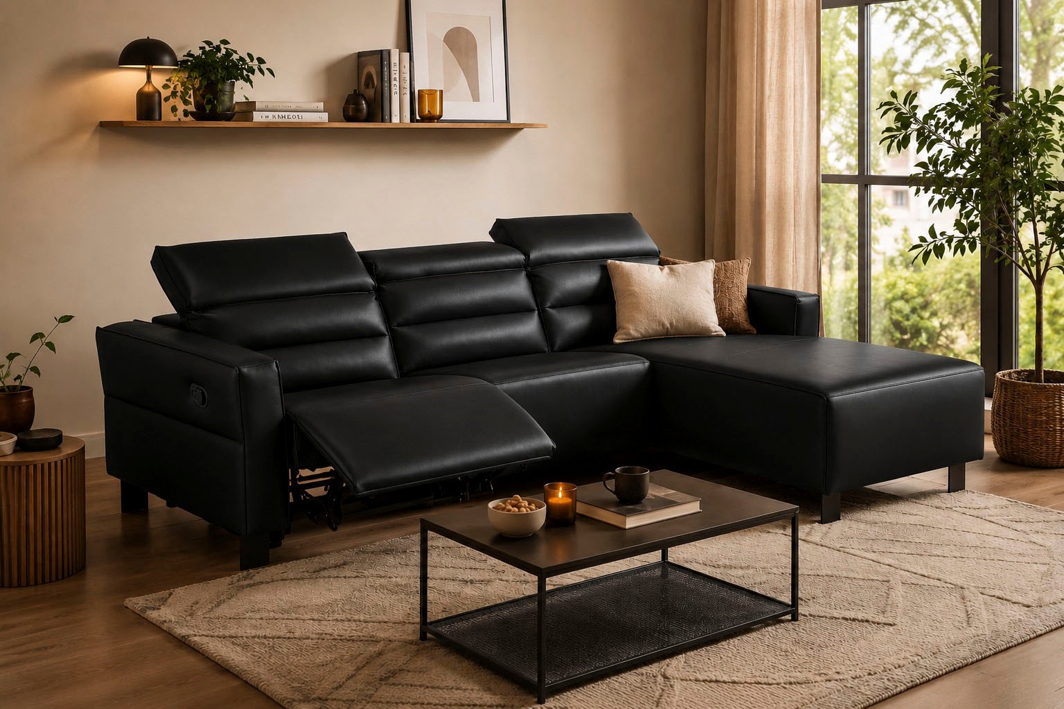 OTTO home Sofa »CARPARI Naturleder,L-Form,224 cm, man./elektr. Relaxfunktion« (USB A/C), sowie Kopfteilverstellung