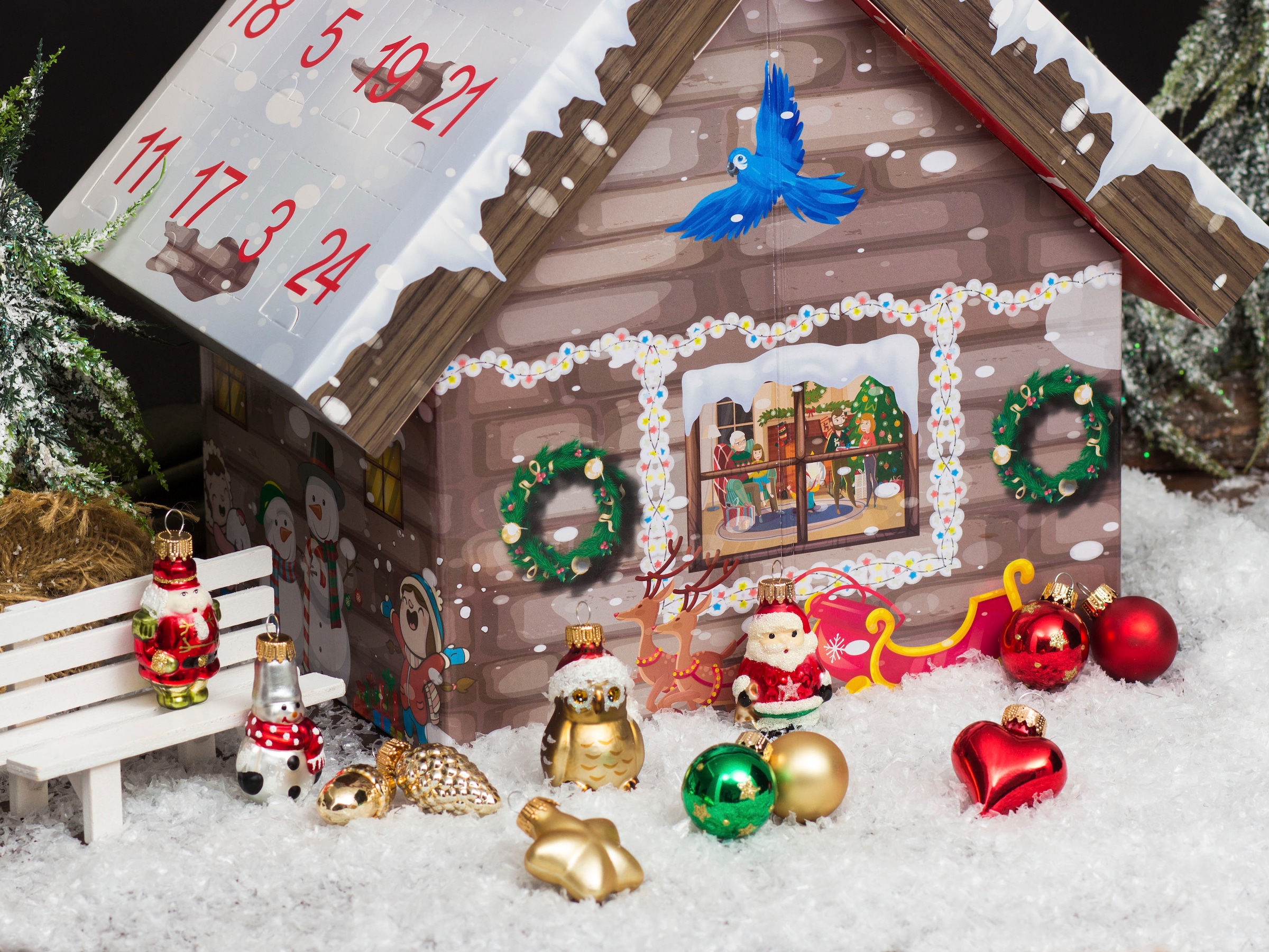 my home Adventskalender »Roana, Adventskalender-Haus für Weihnachtsdeko«, handdekorierte %Sale Mini-Glaskugeln mit im Minifiguren, jetzt Erwachsene