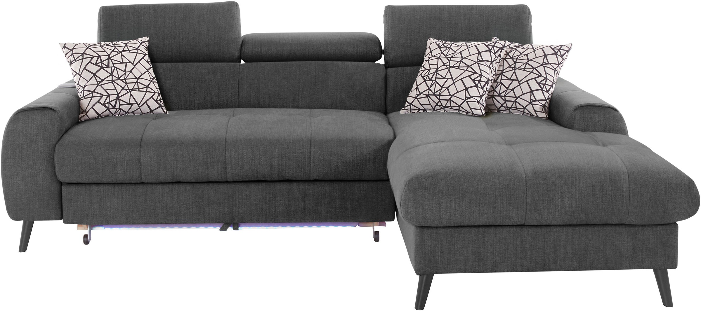 COTTA Ecksofa »Mia L-Form mit 3 Zierkissen«, wahlweise mit Bettfunktion, Bettkasten, Beleuchtung & Wireless-Charger