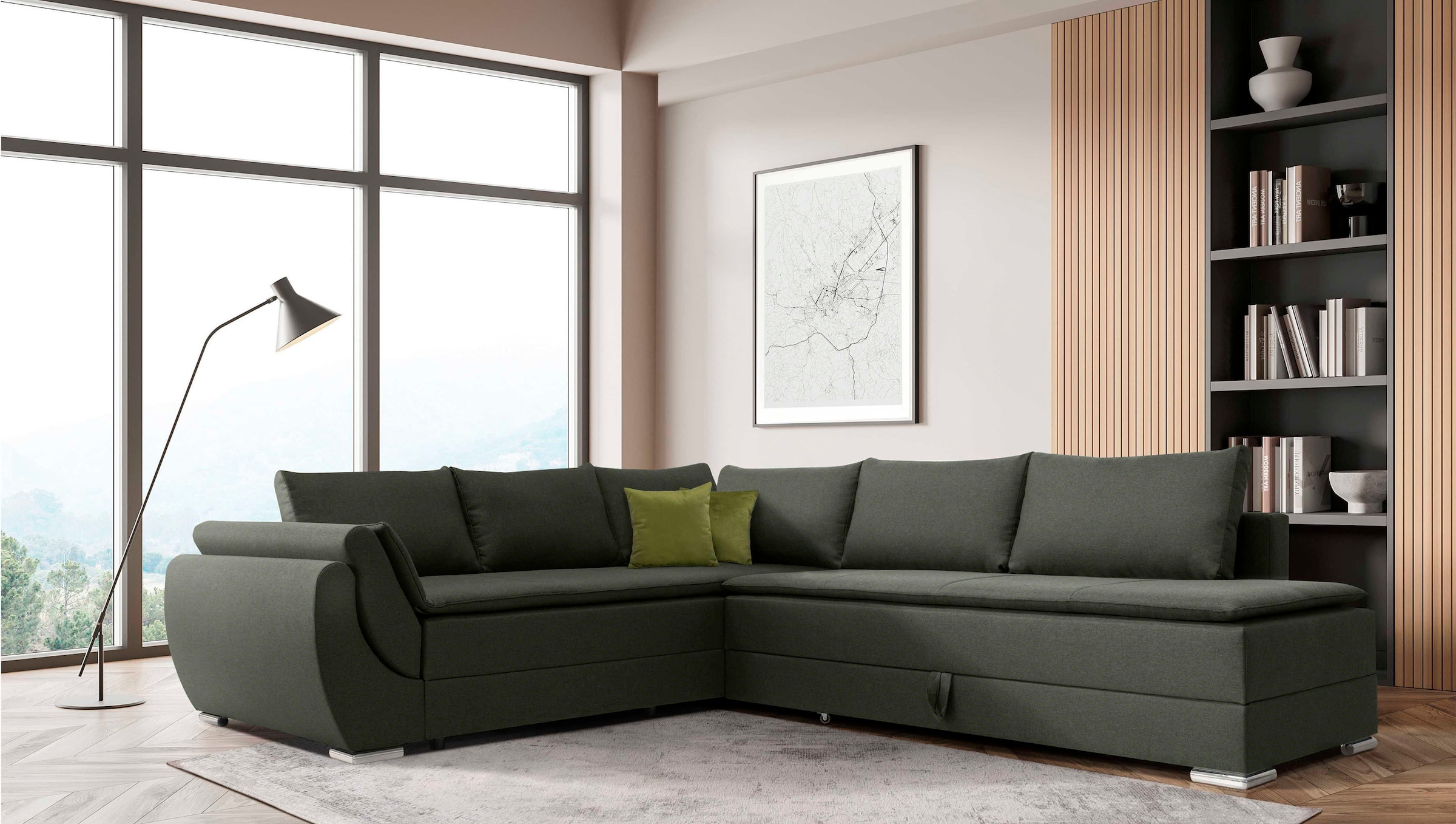 INOSIGN Ecksofa »Göteborg«, mit Boxspring-Bettfunktion und Bettkasten, Dauerschlaffunktion, Topper