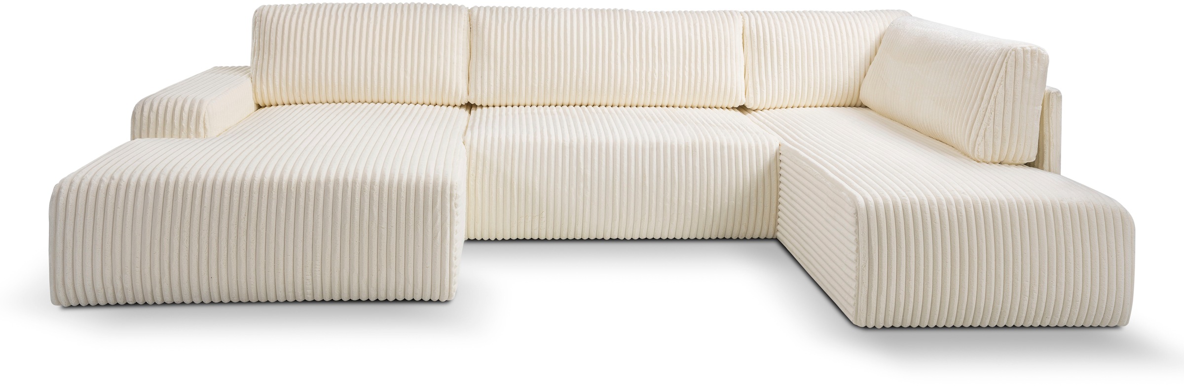 WERK2 Wohnlandschaft »Rotterdam-U, U-Form, in kuschelweichem Cord oder Breitcord«, Design Sofa mit Schlaffunktion & Bettkasten, Breitcord, Creme
