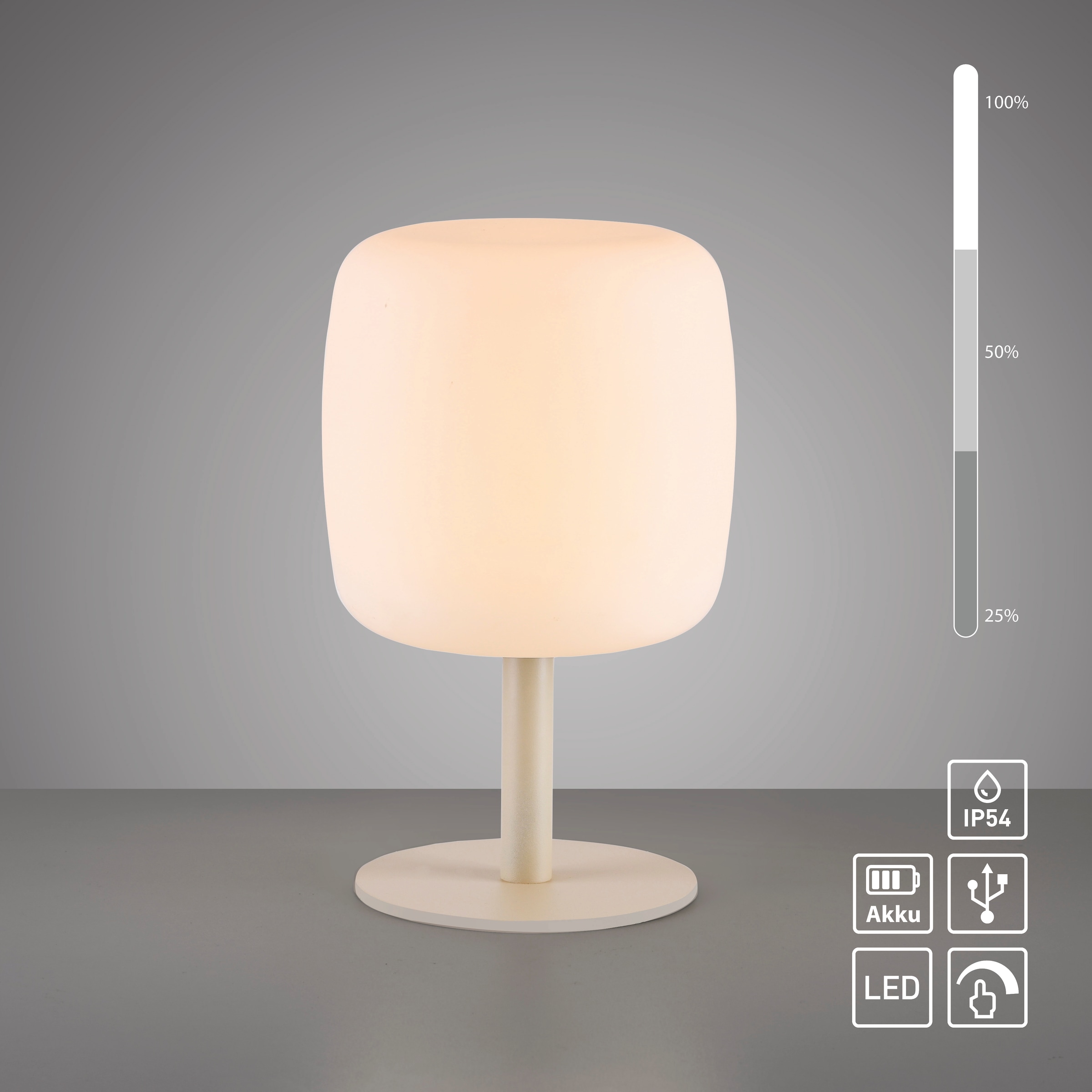SCHÖNER WOHNEN-Kollektion LED Außen-Tischleuchte »LUMARA« LED-Board 1 Stk. Warmweiß Kabellose Akku-Lampe, dimmbar, IP54, Macchiato – für innen & außen