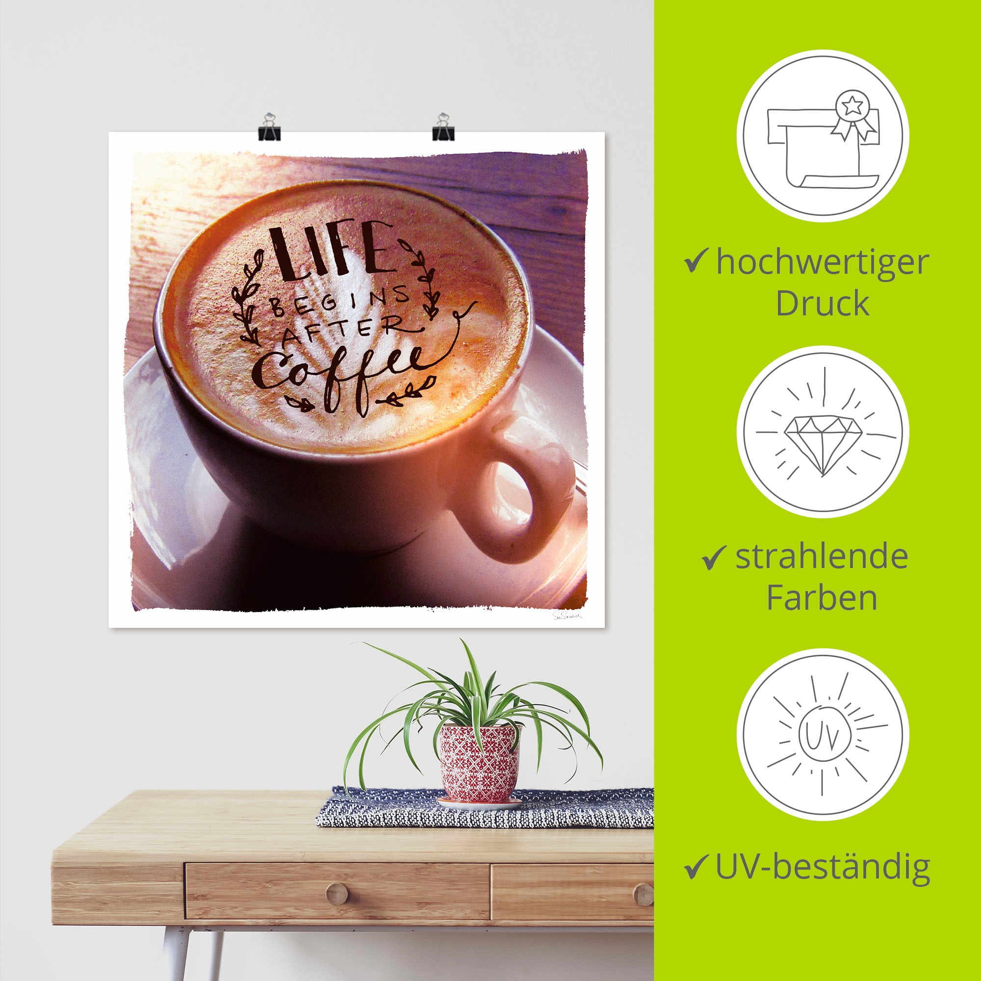 Artland Wandbild »Das Leben beginnt nach dem Kaffee«, Getränke, (1 St.), als Leinwandbild, Poster in verschied. Größen