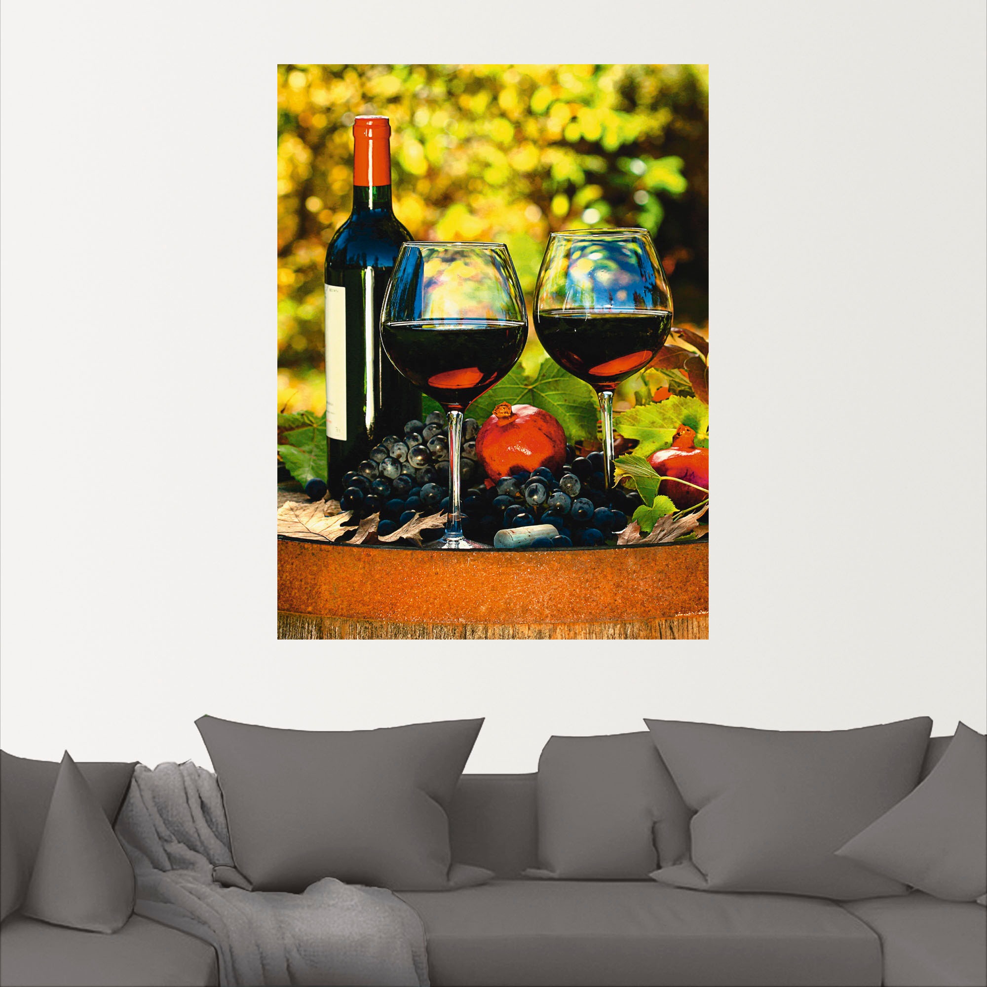Artland Wandbild »Gläser Rotwein auf altem Fass«, Getränke, (1 St.), als Poster, Wandaufkleber in verschied. Größen