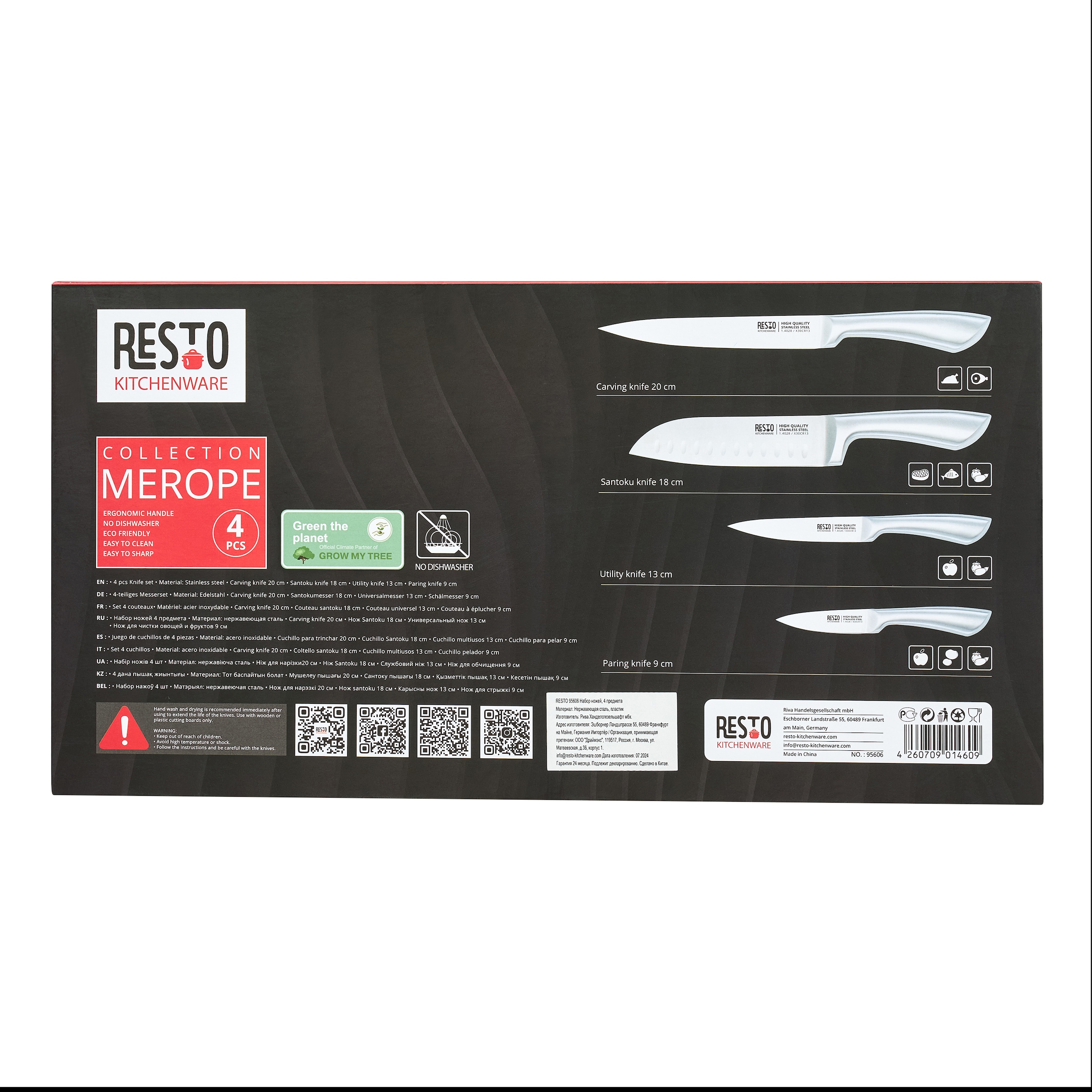 RESTO Kitchenware Messer-Set »Merope, Edelstahlmesser 4-teilig in Magnet-Geschenkbox« Santoku-Messer, Tranchiermesser, Universalmesser, Schälmesser