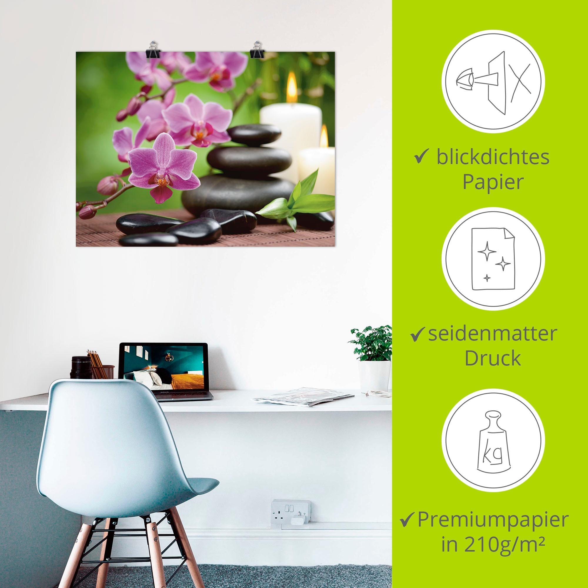 Artland Wandbild »Zen Basaltsteine und Bambus auf Holz« Zen 1 Stk. tlg. als Leinwandbild, Poster in verschied. Größen