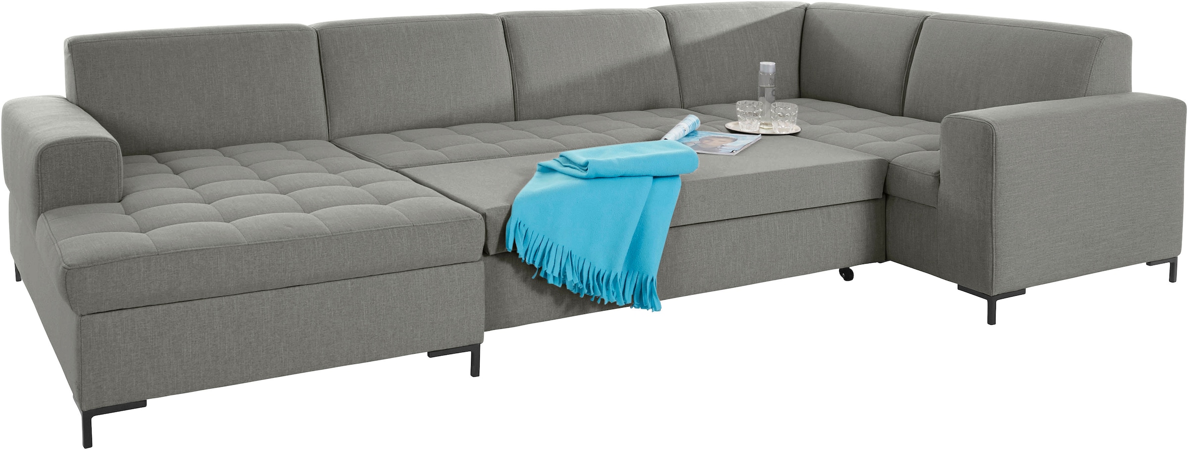 OTTO products Wohnlandschaft »Grazzo, aktuelle Steppung im Sitz, viel Platz, zeitlos, U-Form«, hochwertige Stoffe aus recyceltem Material, Steppung im Sitzbereich