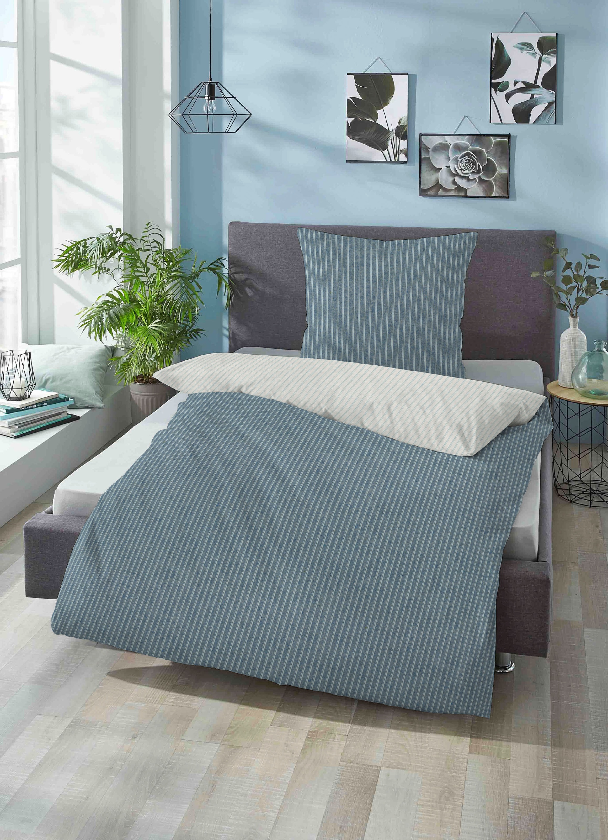 Biberna Wendebettwäsche »Tillmann« 2 Stk. tlg. kuschelig warm im Winter, gestreifte Bettwäsche mit Wendeoptik