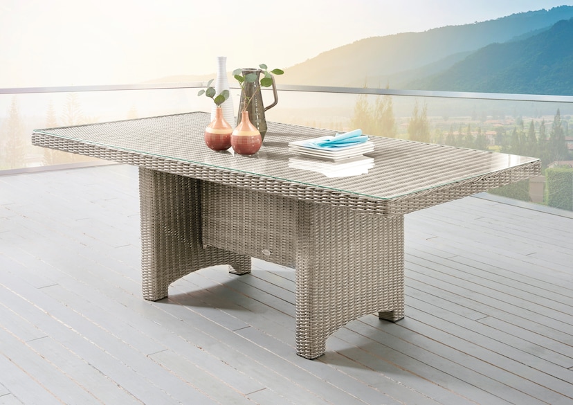Destiny Gartentisch »LUNA Tisch«, Polyrattan, Ø 120x75 cm, mit aufgelegter  Glasplatte, natur meliert online kaufen