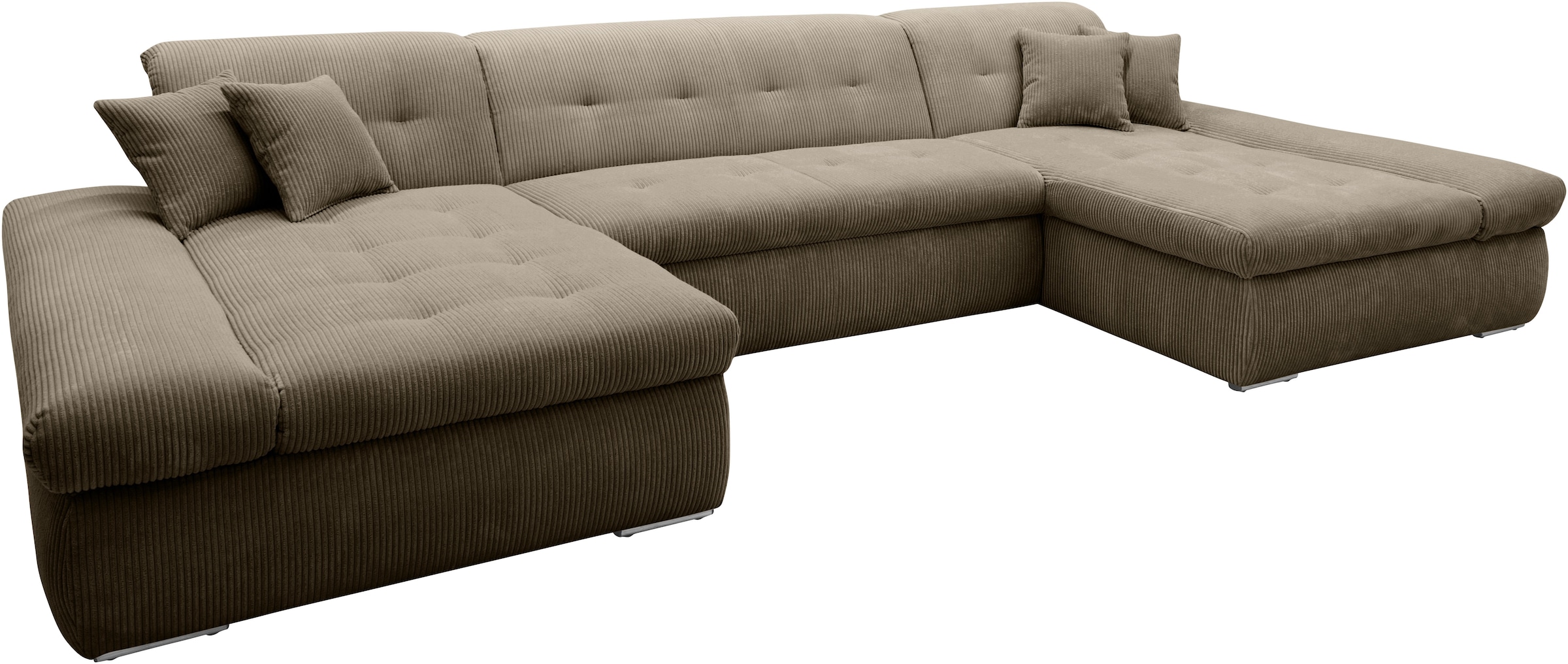 DOMO collection Wohnlandschaft »Moric wahlweise mit Bettfunktion und Armteilverstellung, XXL«, U-Form, beidseitig mit Recamiere, incl. Zierkissen, Cord-Bezug