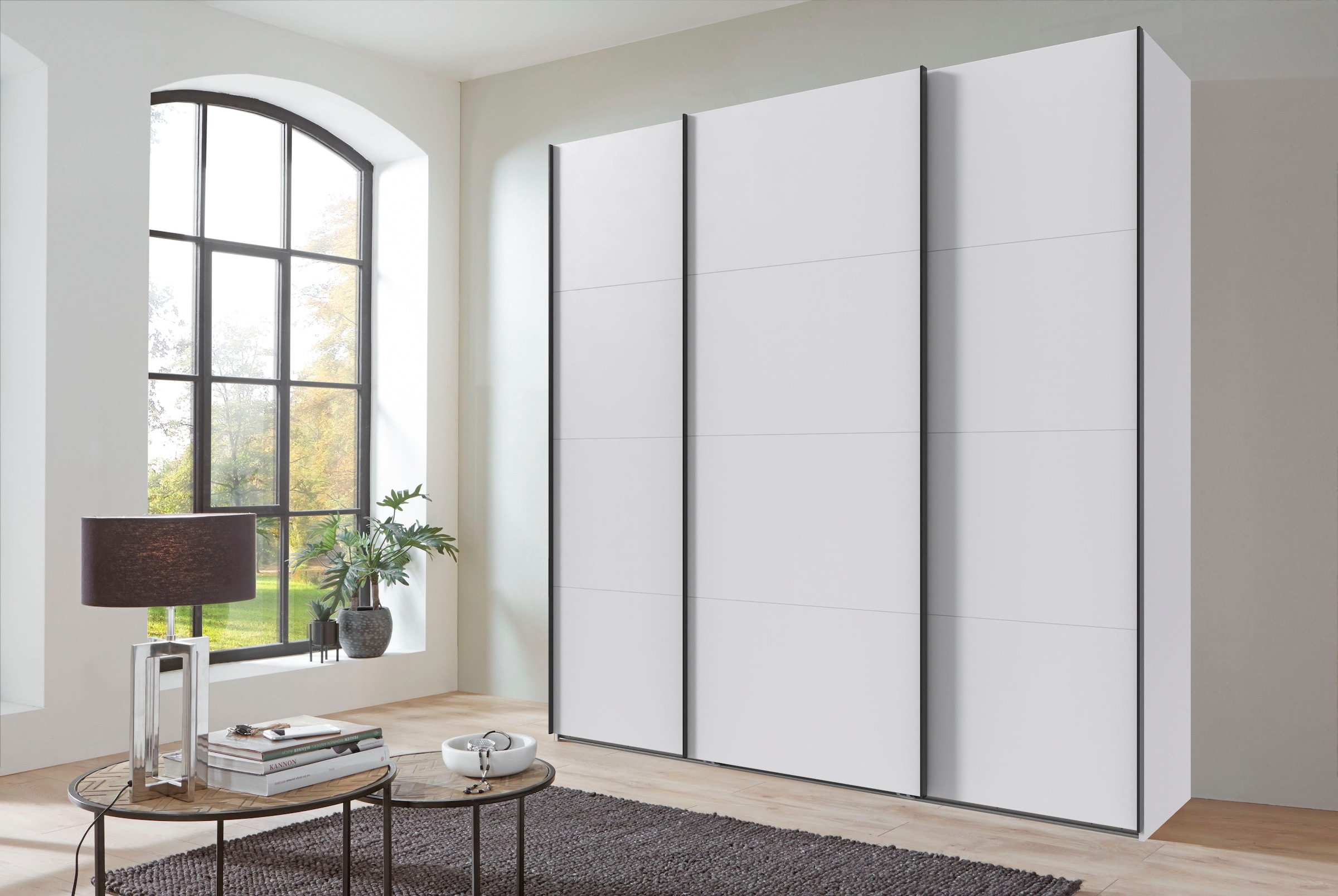 Wimex Schwebetürenschrank »Mugano, Made in Germany, Lieferung bis in Deine Etage und Stellort«, (wähle Deine Ausstattung: Basic oder Premium!), 3 Schwebetüren, große Größen, mit oder ohne Spiegel, Metallgriffe
