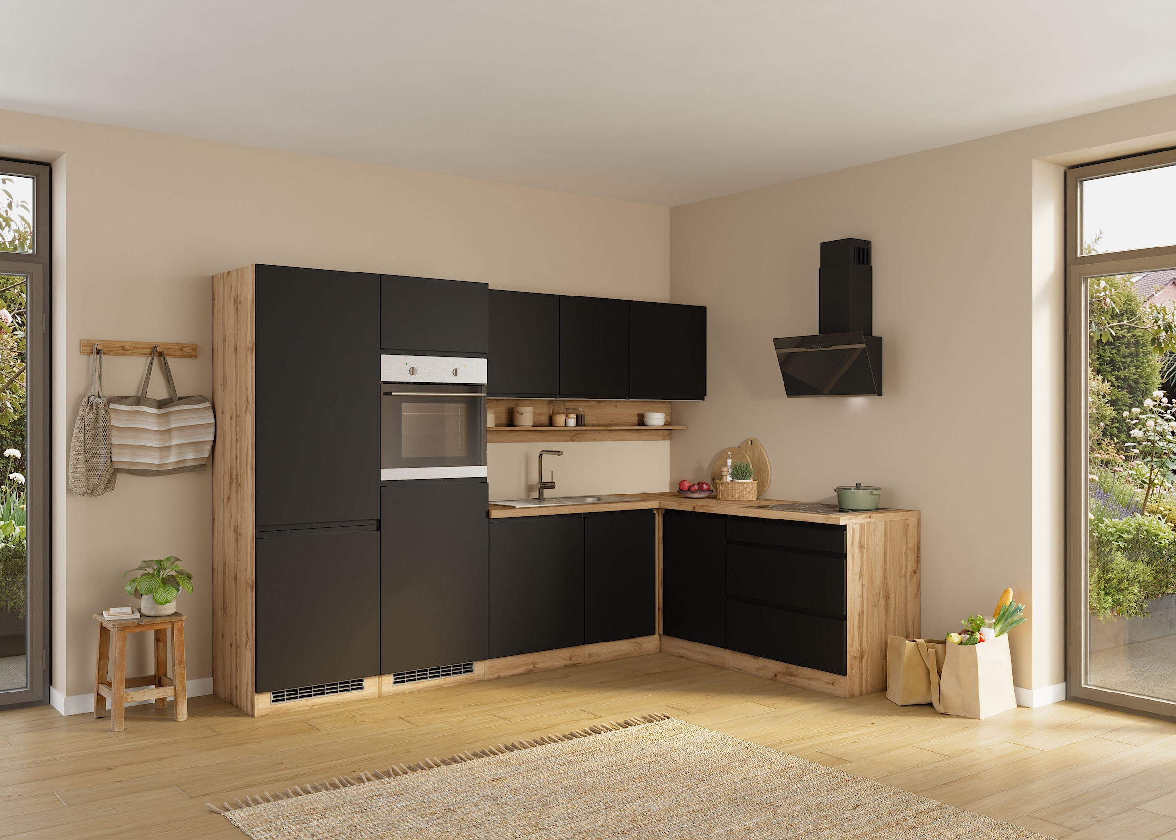 KOCHSTATION Winkelküche »KS-Virginia,neu in verbesserter Ausführung« Arbeitsplatte 38 mm stark, Stauraum, Softclose,  Stellbreite 290/180 cm, Soft-Close, ohne E-Geräte