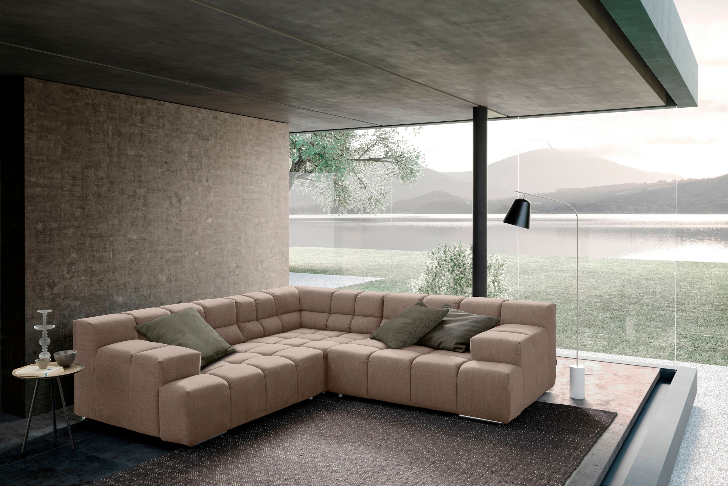 designwerk Ecksofa »Temple, aufwendige Verarbeitung, tolle Designsprache«, mit Sitztiefenverstellung für mehr Sitzkomfort,gleichschenklig