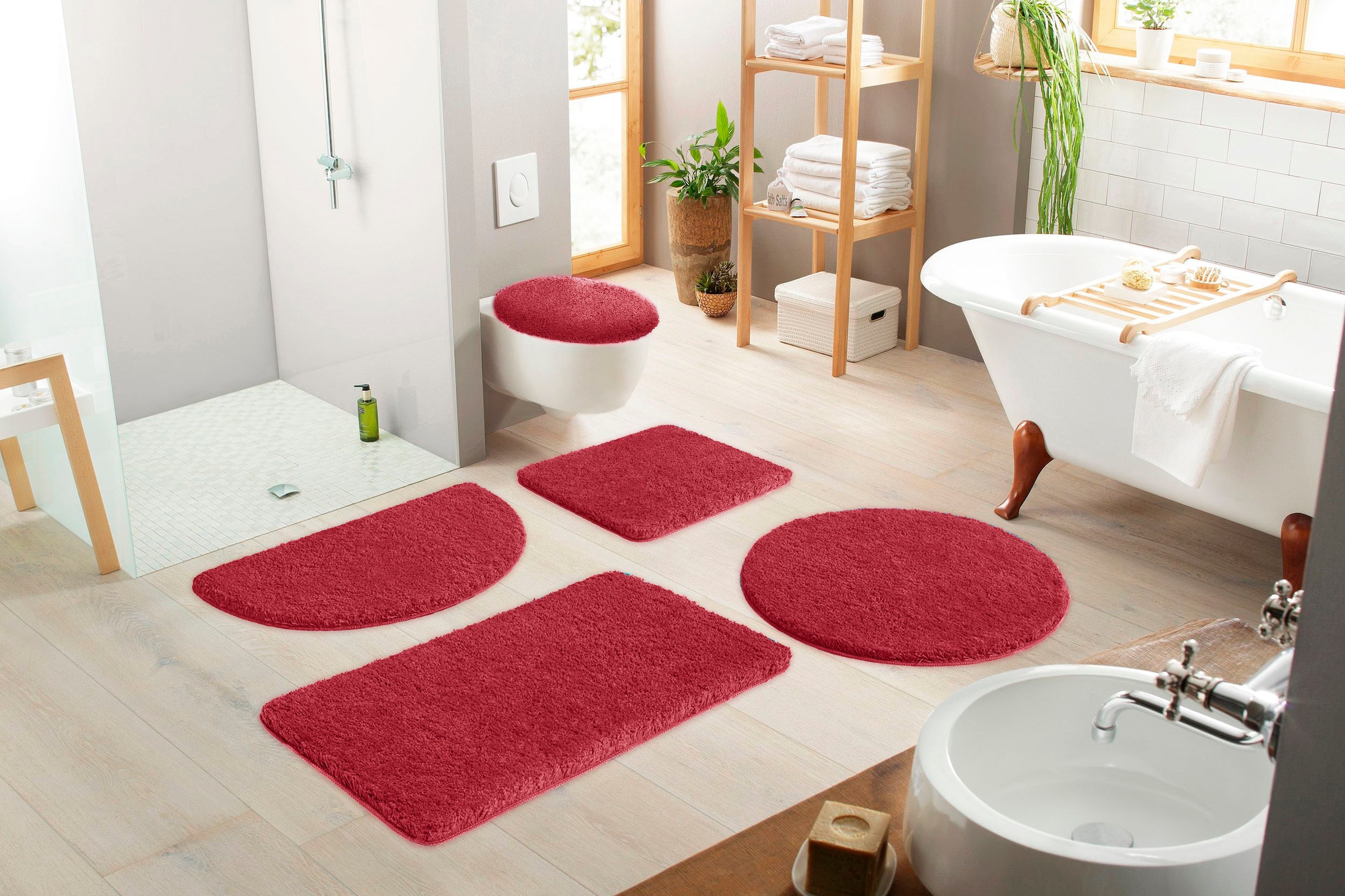 my home Badematte »Sanremo, Badvorleger, Badezimmer Teppich, sehr weich«, rutschhemmend beschichtet, fußbodenheizungsgeeignet-schnell trocknend, Badteppich, unifarben, rechteckig, rund & als 3-tlg. Set erhältlich