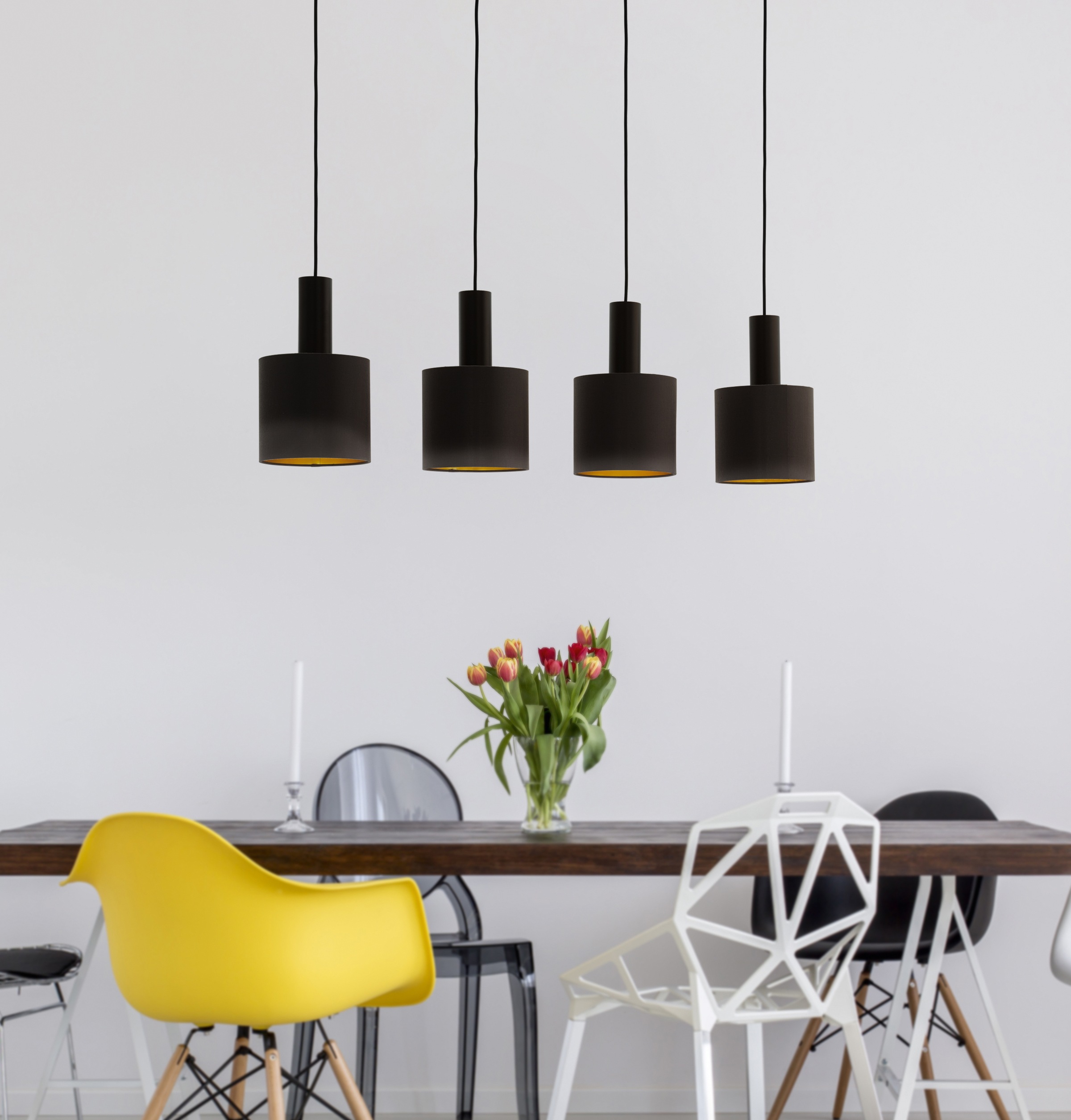EGLO Hängeleuchte »CONCESSA 1 Pendellampe, Stahl, Textil, E27, IP20, Esstischlampe, Lampe«, 4 flammig, Leuchtmittel E27 | ohne Leuchtmittel, Hängelampe mit Textil - für Esszimmer, Küche oder Wohnzimmer
