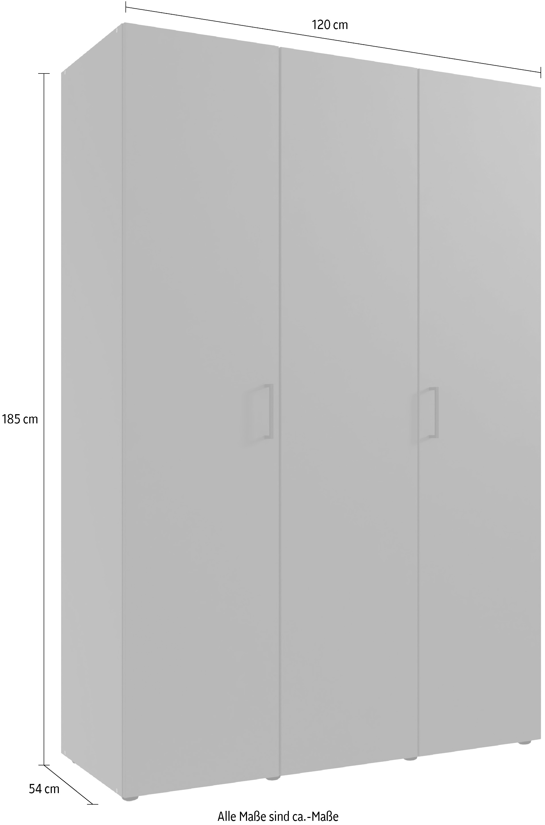 Wimex Kleiderschrank »Mugano, in 5 Breiten und 2 Höhen, Made in Germany«, (in Basic oder Premium Ausstattung mit 2 weiteren Einlegeböden), mit langen Griffstangen aus Metall, wahlweise mit oder ohne Spiegel