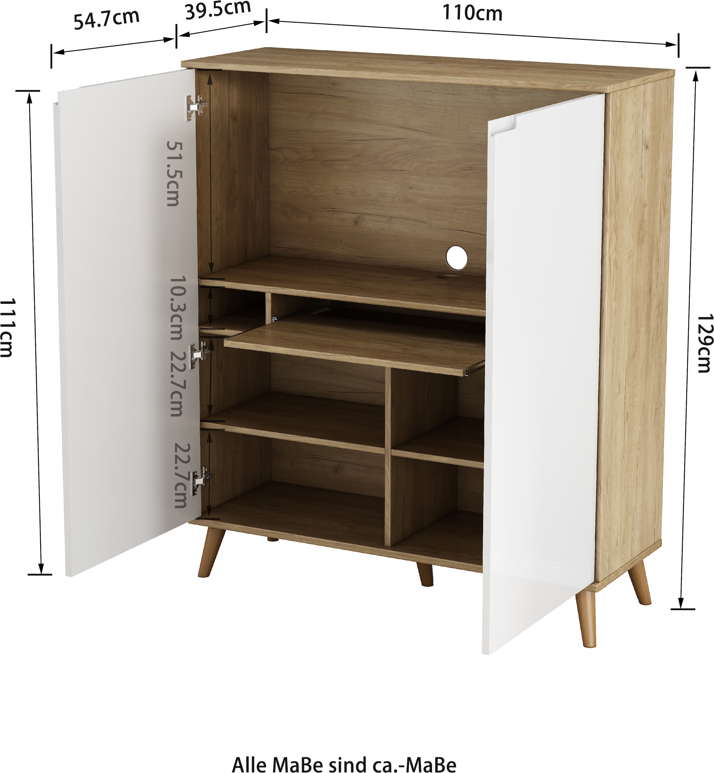 OTTO home PC-Schrank mit Tastaturauszug, (B/T/H): 110/35,7/129 cm