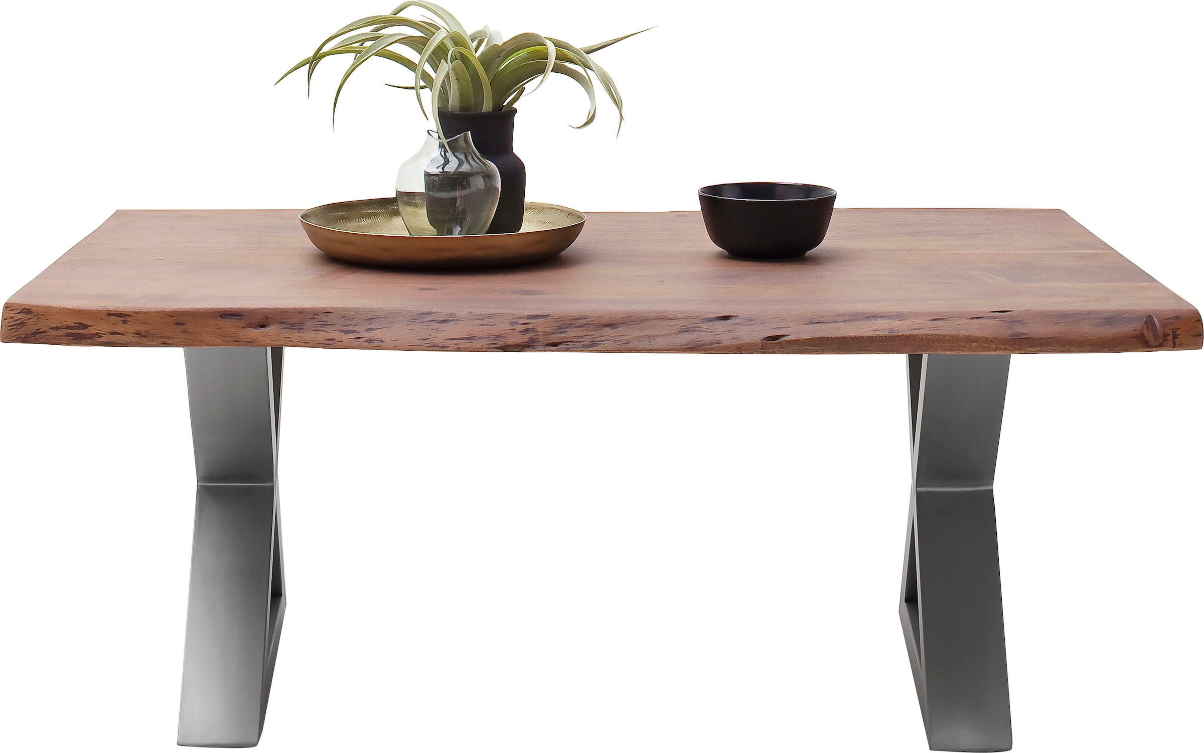 MCA furniture Couchtisch »Cartagena«, Couchtisch Massivholz mit Baumkante und natürlichen Rissen und Löchern