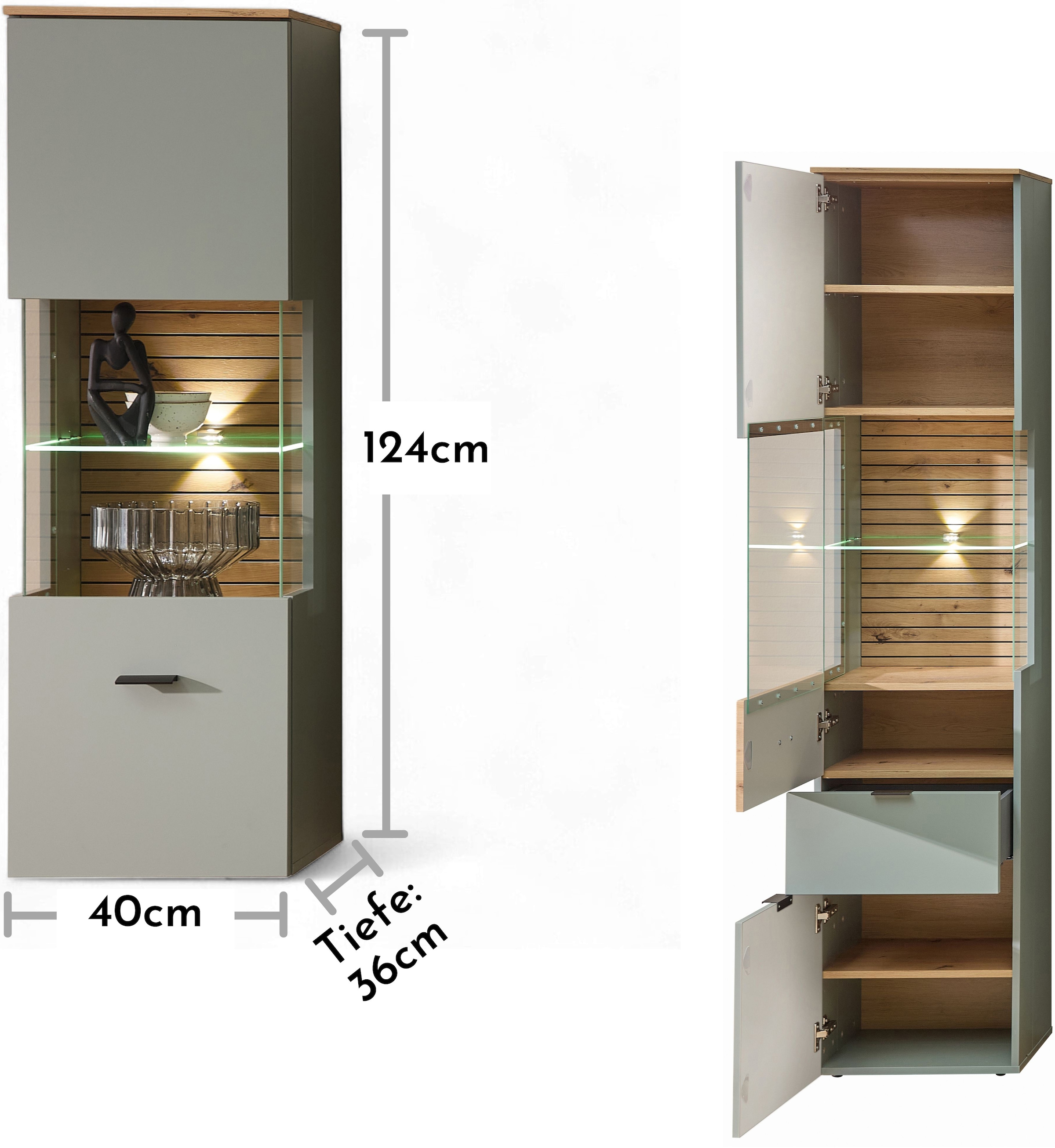 Innostyle Hängevitrine »INA Hängevitrine, 40 x 124 x 36 cm (B/H/T)« 1 Stk. tlg. L/R verwendbar, inkl. Beleuchtung, Softclose