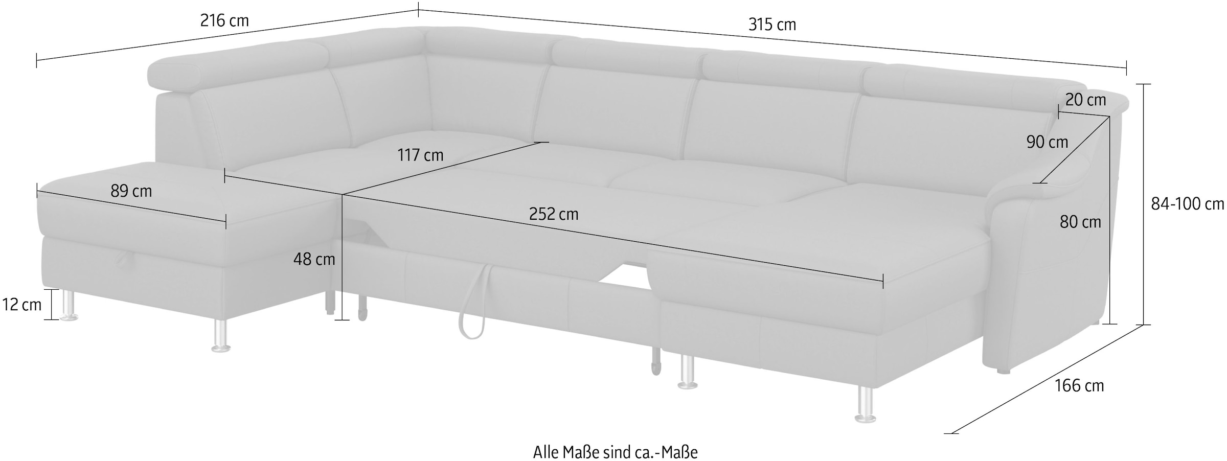 sit&more Wohnlandschaft »Freetown U-Form«, Kopfteilverstellung und Federkern, wahlweise mit Bettfunktion