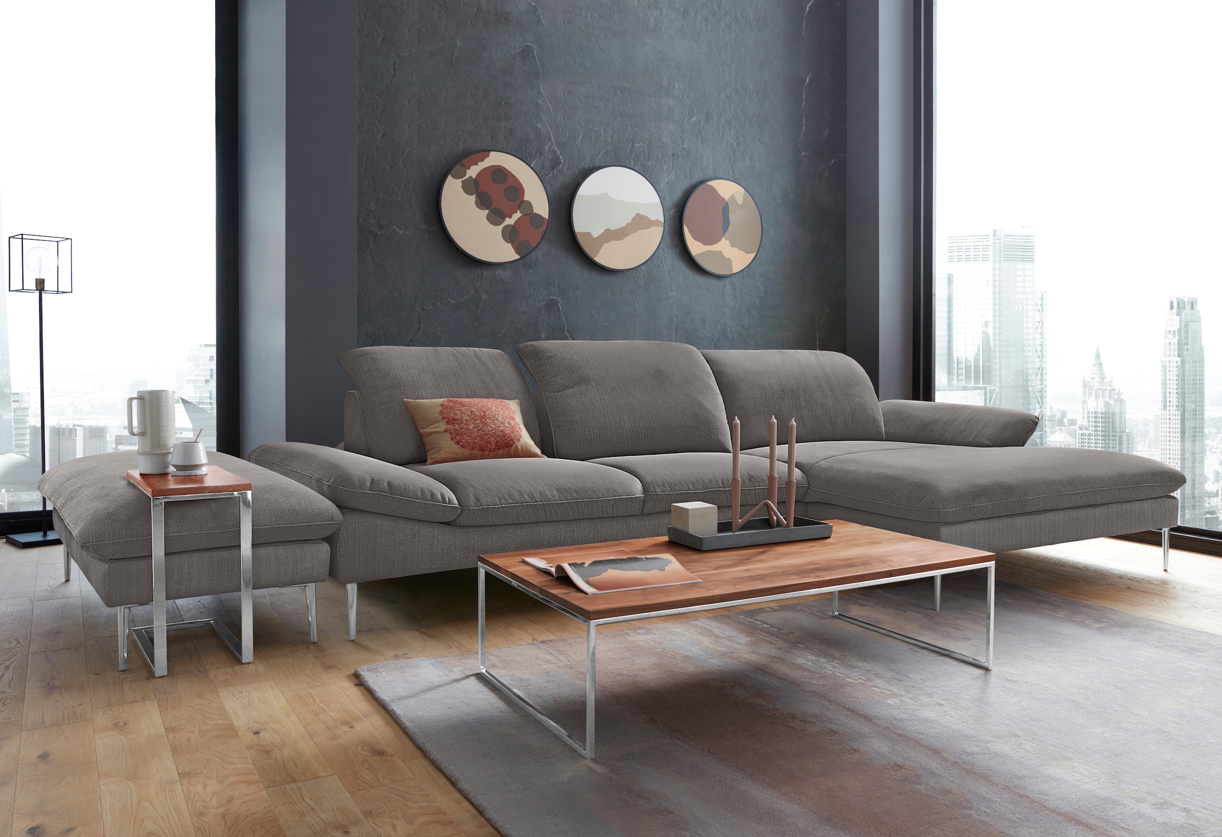 W.SCHILLIG Ecksofa »enjoy&MORE, Designsofa, bequem, zeitlos und elegant, L-Form« mit Sitztiefenverstellung, Füße Chrom glänzend, Breite 340 cm