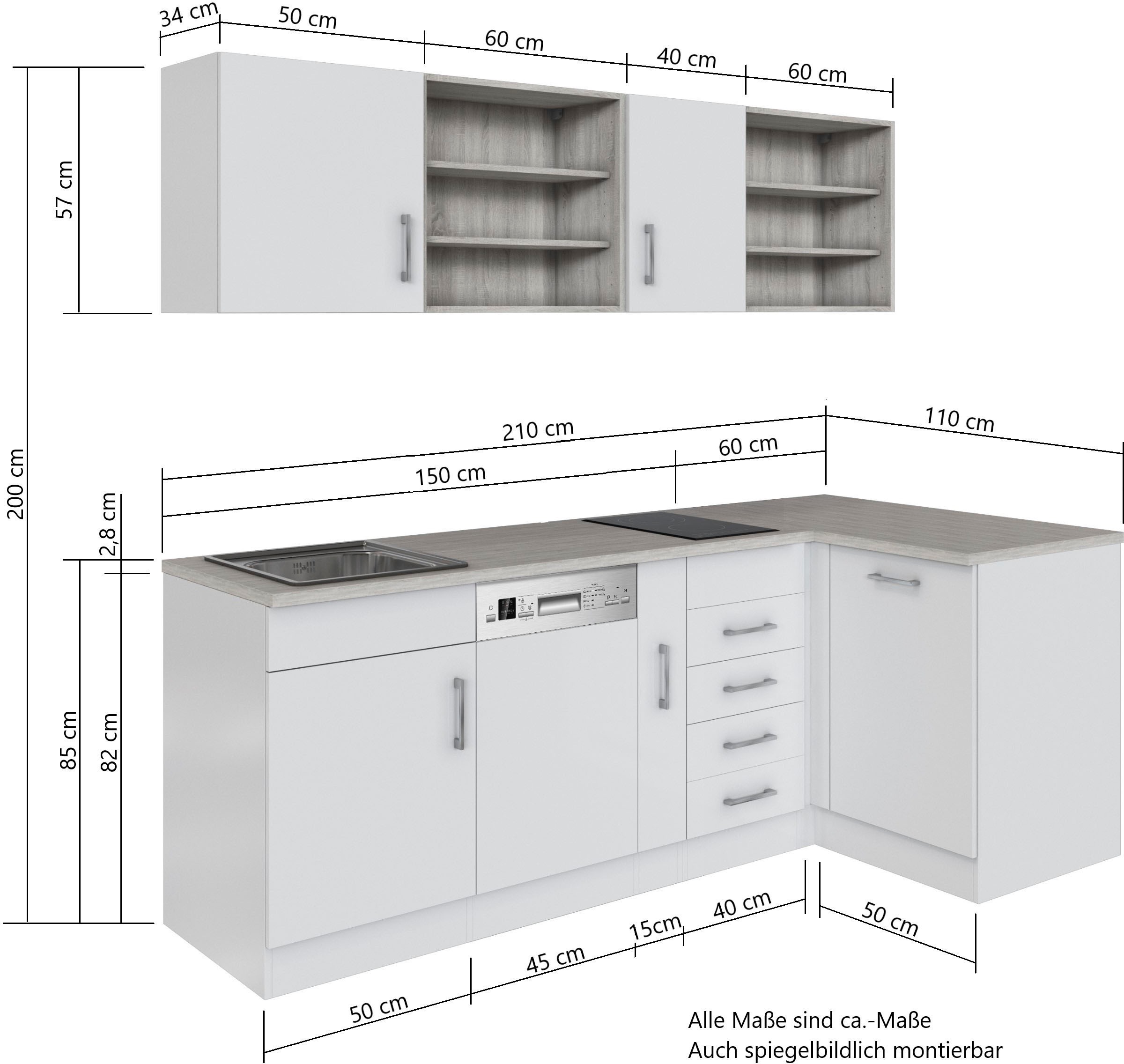 HELD MÖBEL Küche »Mali«, Stellbreite 210/110 cm, mit E-Geräten