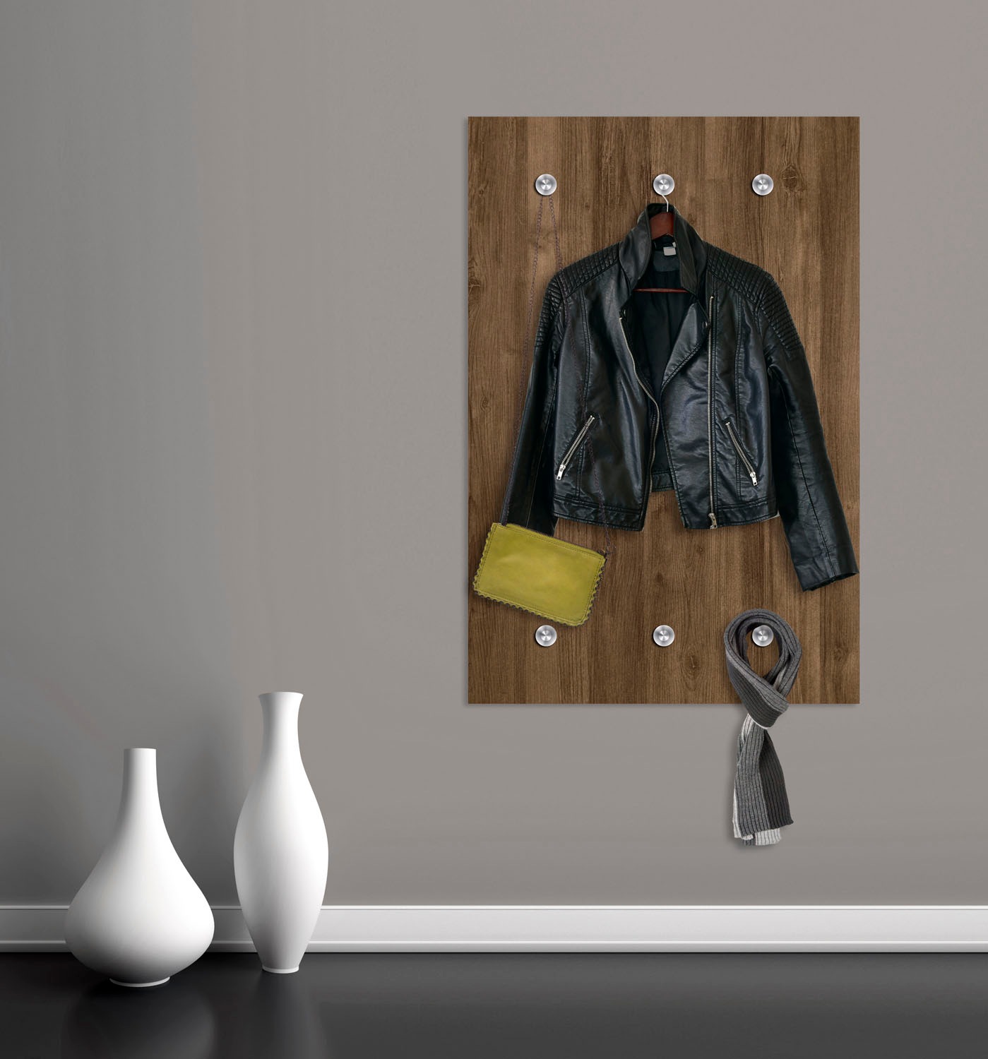 queence Garderobenleiste »Holzoptik«, mit 6 Haken, 80 x 120 cm