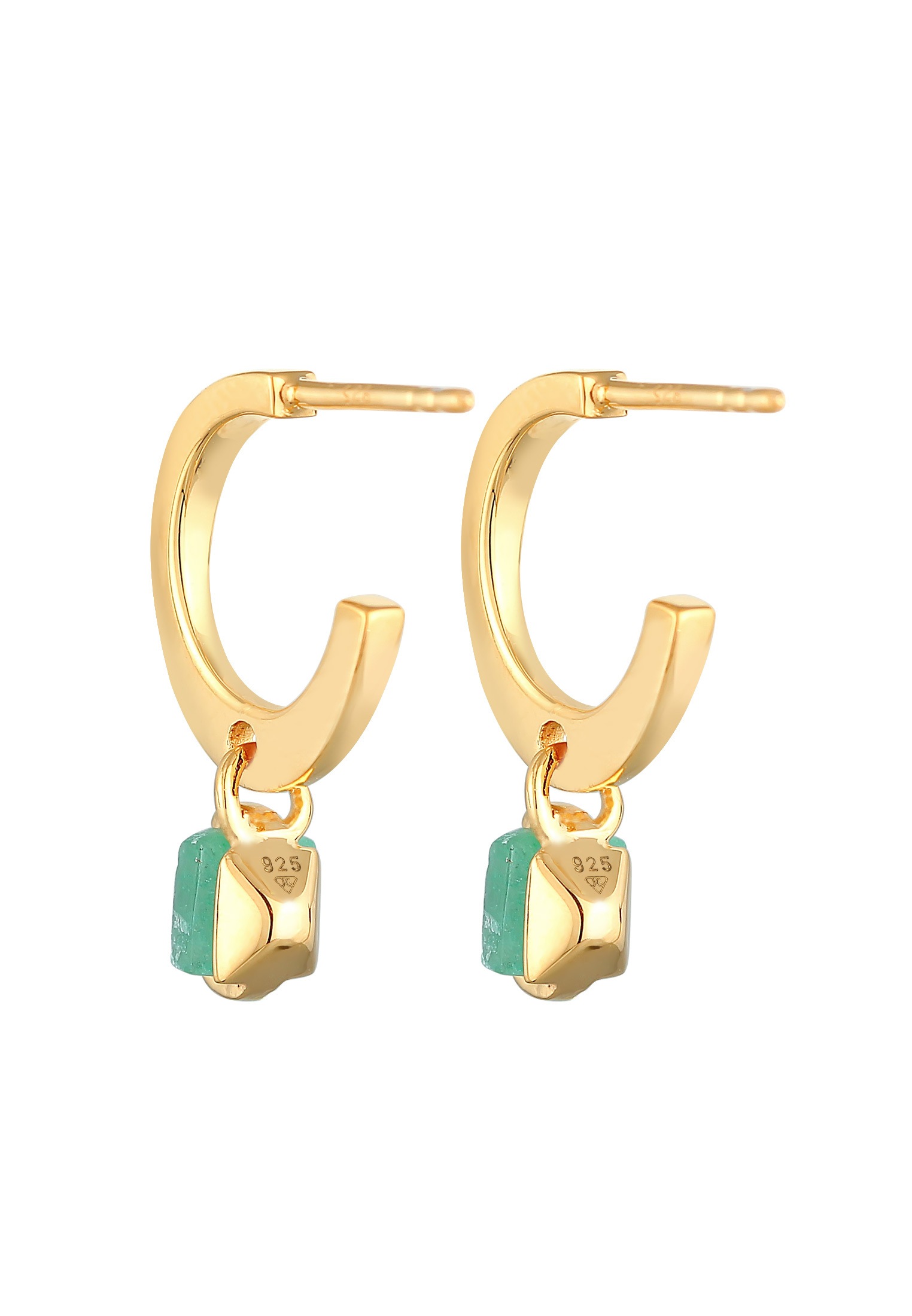 Elli Premium Paar Creolen »Creolen Stecker Jade Pyramide 925 Silber vergoldet«