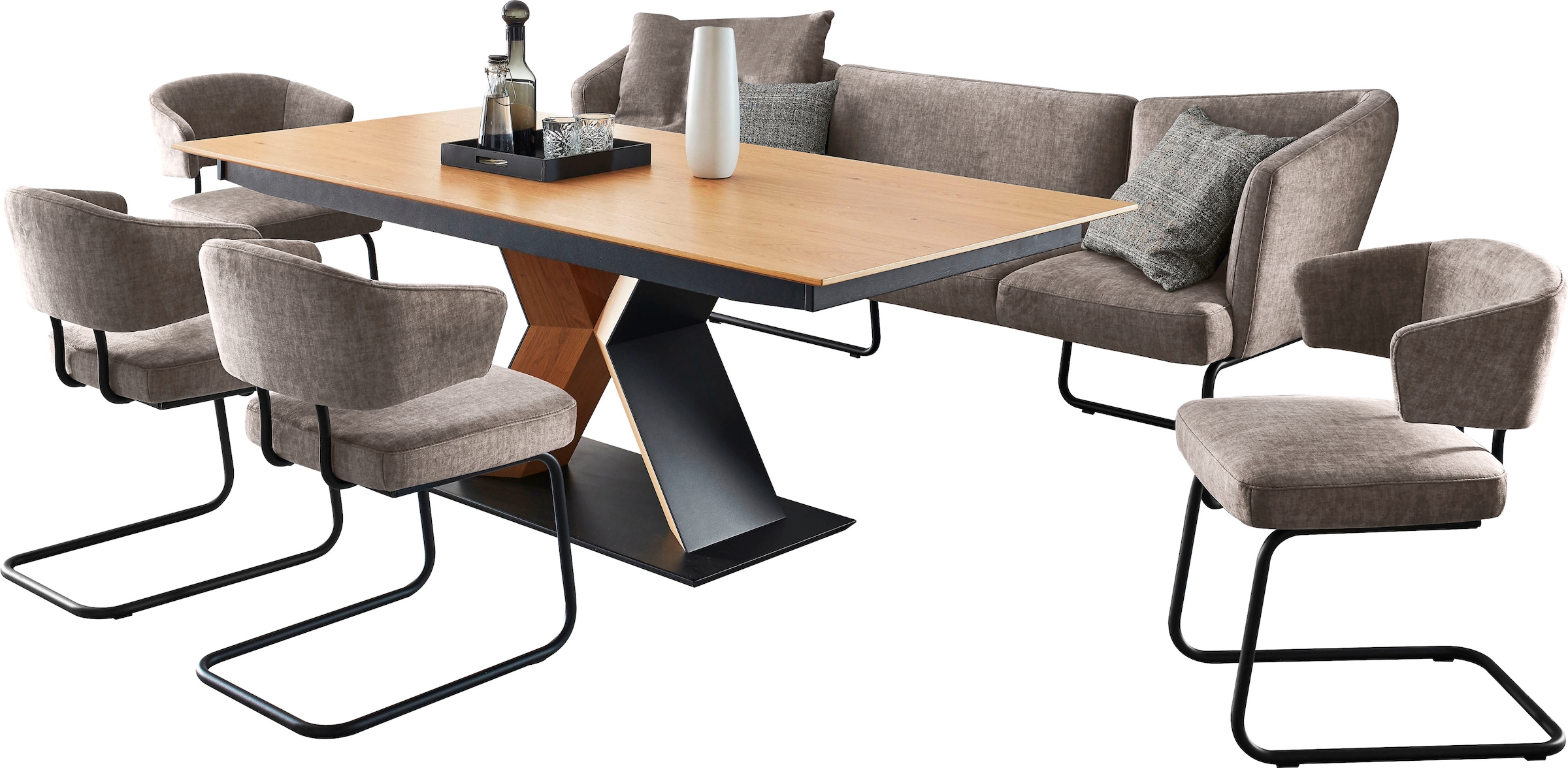 K+W Komfort & Wohnen Essgruppe »Mikkado Tube«, (6 tlg.), 4 Freischwinger und einem Funktionesstisch