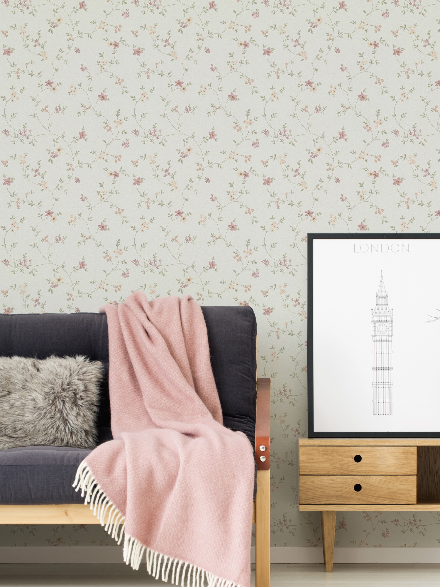 A.S. Création Vliestapete »Maison Charme Vliestapete Blümchen-Muster florale Tapete Creme«, Strukturmuster, Mustertapete floral in Blumen-Optik Weiß Grün Schlafzimmer Küche
