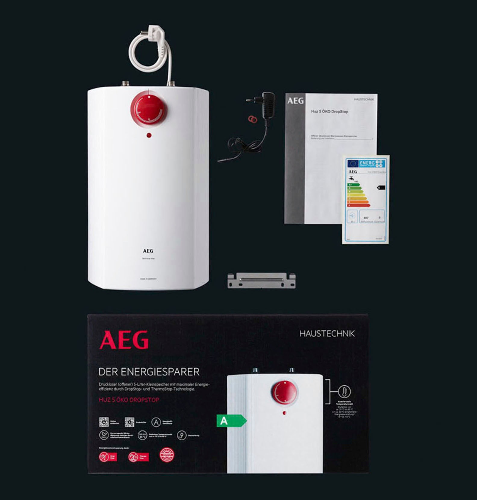 AEG Haustechnik Kleinspeicher »Huz 5 Öko DropStop«, Untertischboiler 5 Liter, Niederdruck, ThermoStop-Technologie