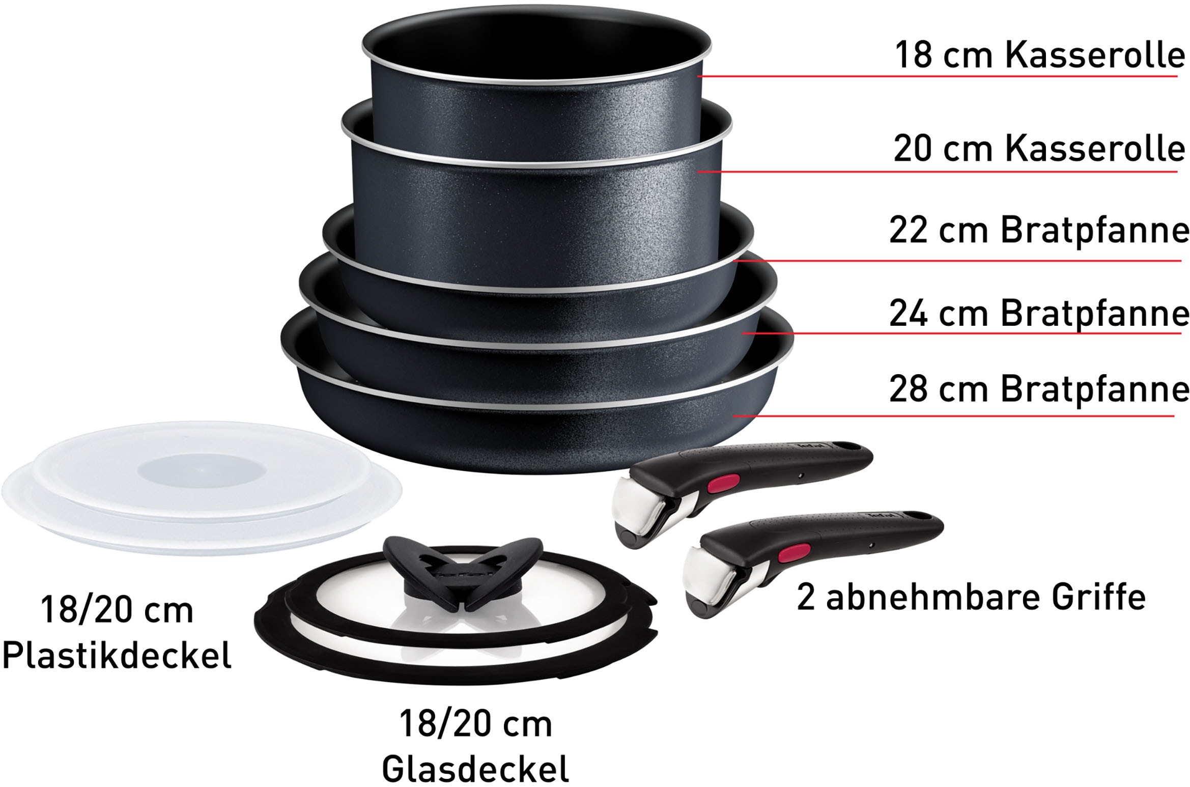 Tefal Topf-Set »Ingenio So'Light«, Aluminium, (Set, 11 tlg.), Light Tech Technology, abnehmbarer Griff, platzsparend, made in France