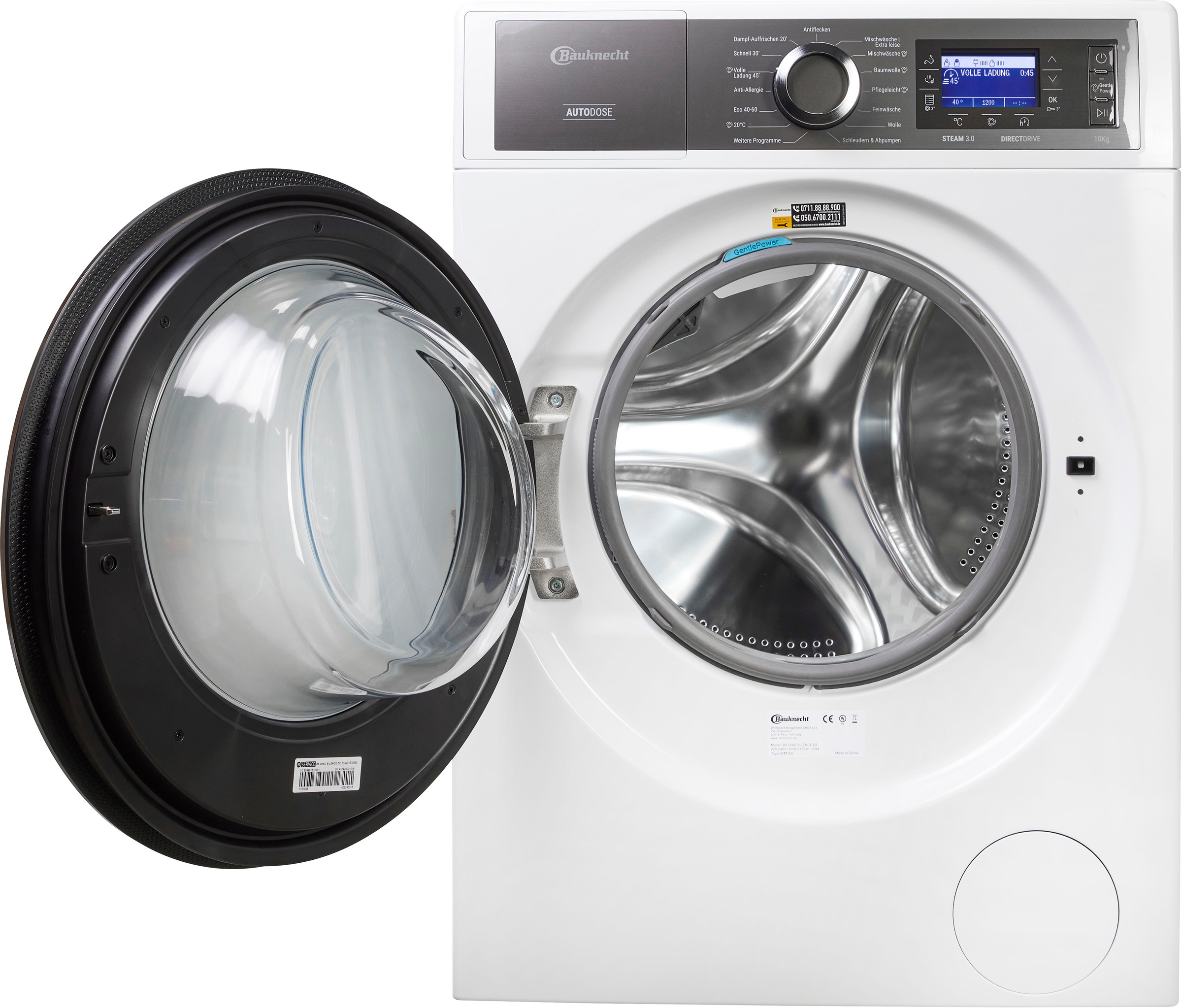 BAUKNECHT Waschmaschine »B8 09AD SILENCE DE«, 10 kg, 1400 U/min, Gentle Power-Technologie, Auto Dose, Vollwasserschutz