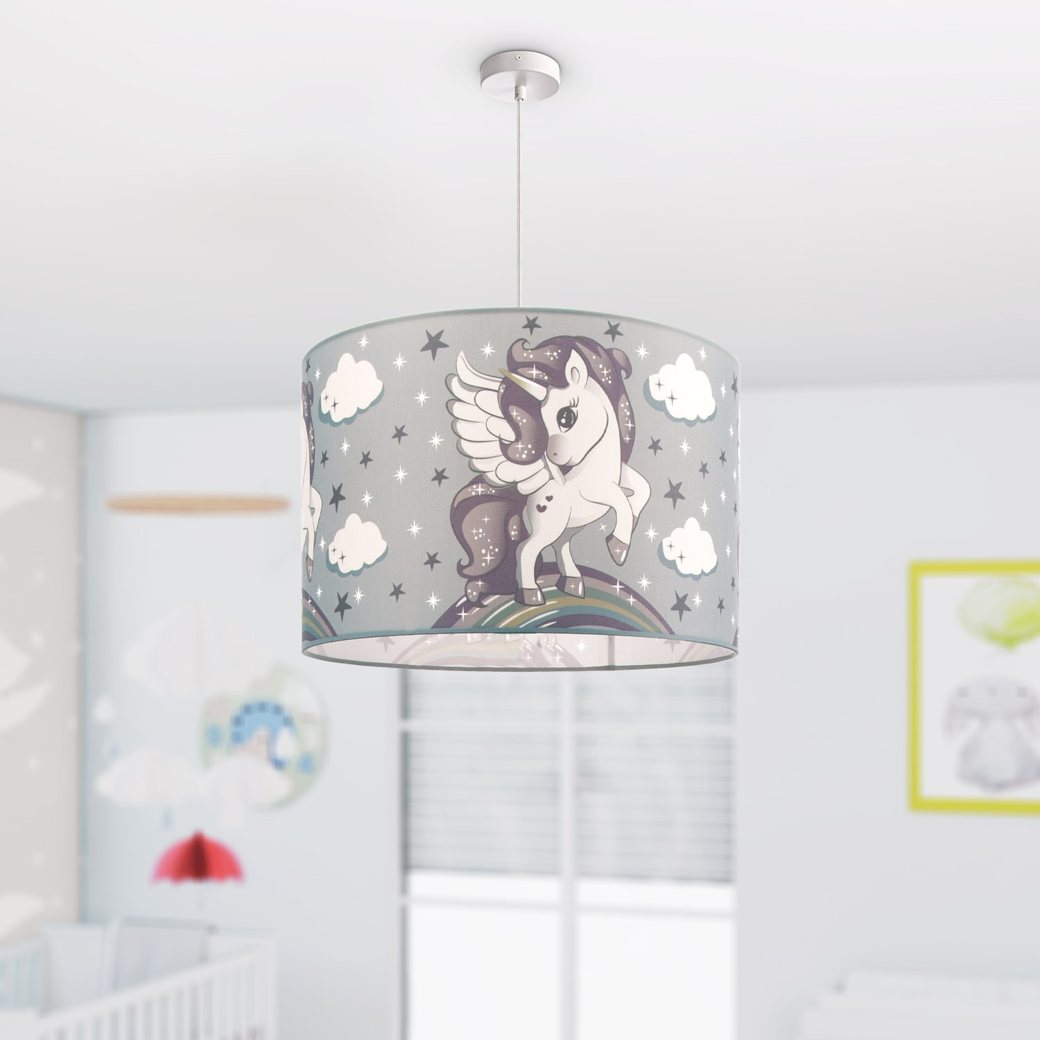 Paco Home Pendelleuchte »Cosmo 213«, 1 flammig, Leuchtmittel E27 | ohne Leuchtmittel, Kinderlampe Deckenlampe LED Kinderzimmer Lampe Mit Einhorn, E27