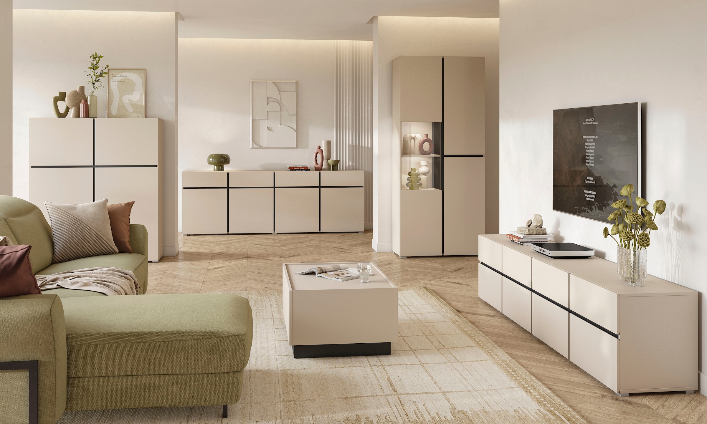OTTO home Hochkommode »Cross,Breite 119,5 cm, moderne grifflose Hochkommode mit 4 Türen« Hochschrank mit viel Stauraum, Einlegeböden verstellbar