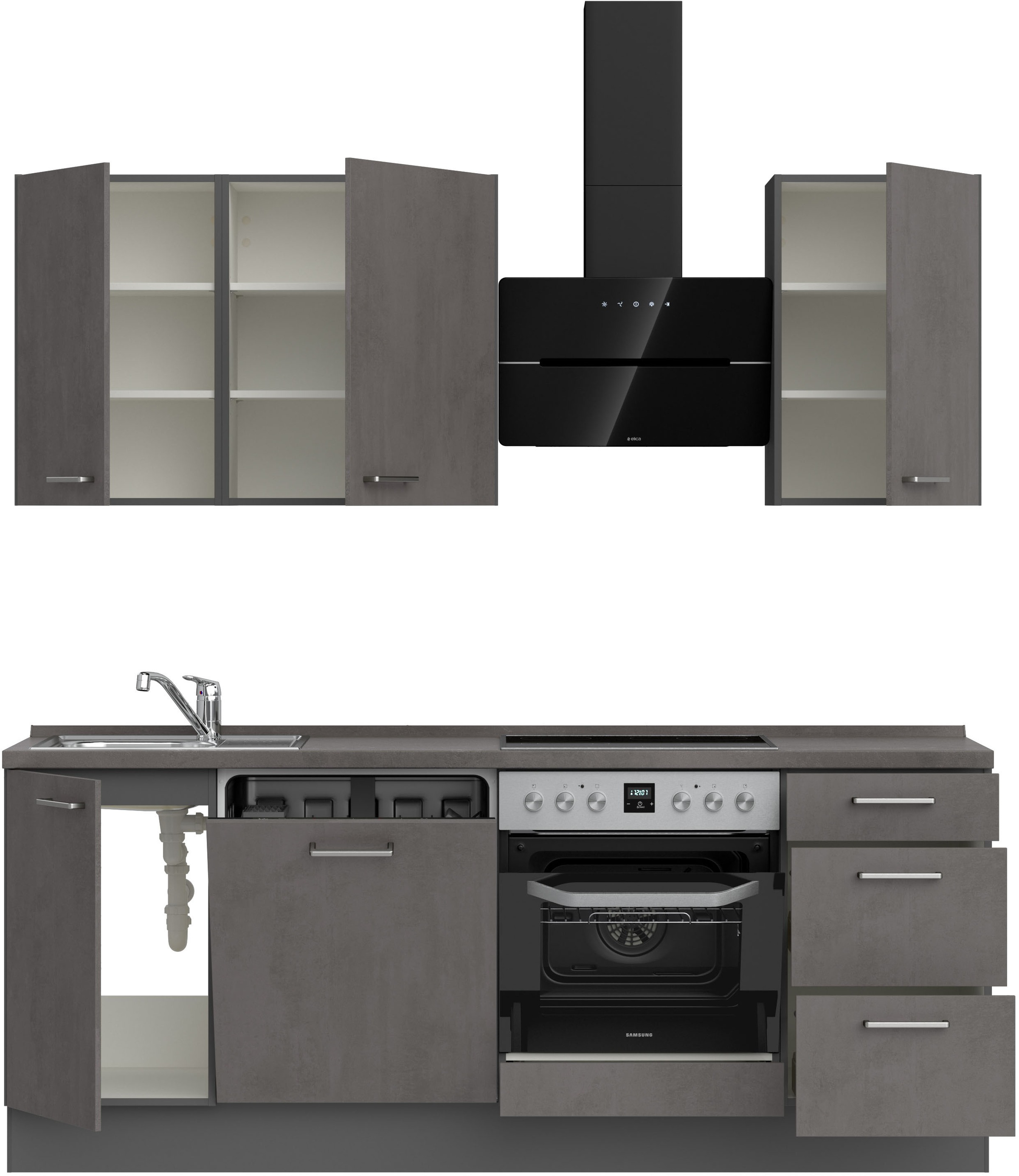 nobilia® Küchenzeile »"Riva II"«, vormontiert, Ausrichtung wählbar, Breite 210 cm, wahlw. mit E-Geräten