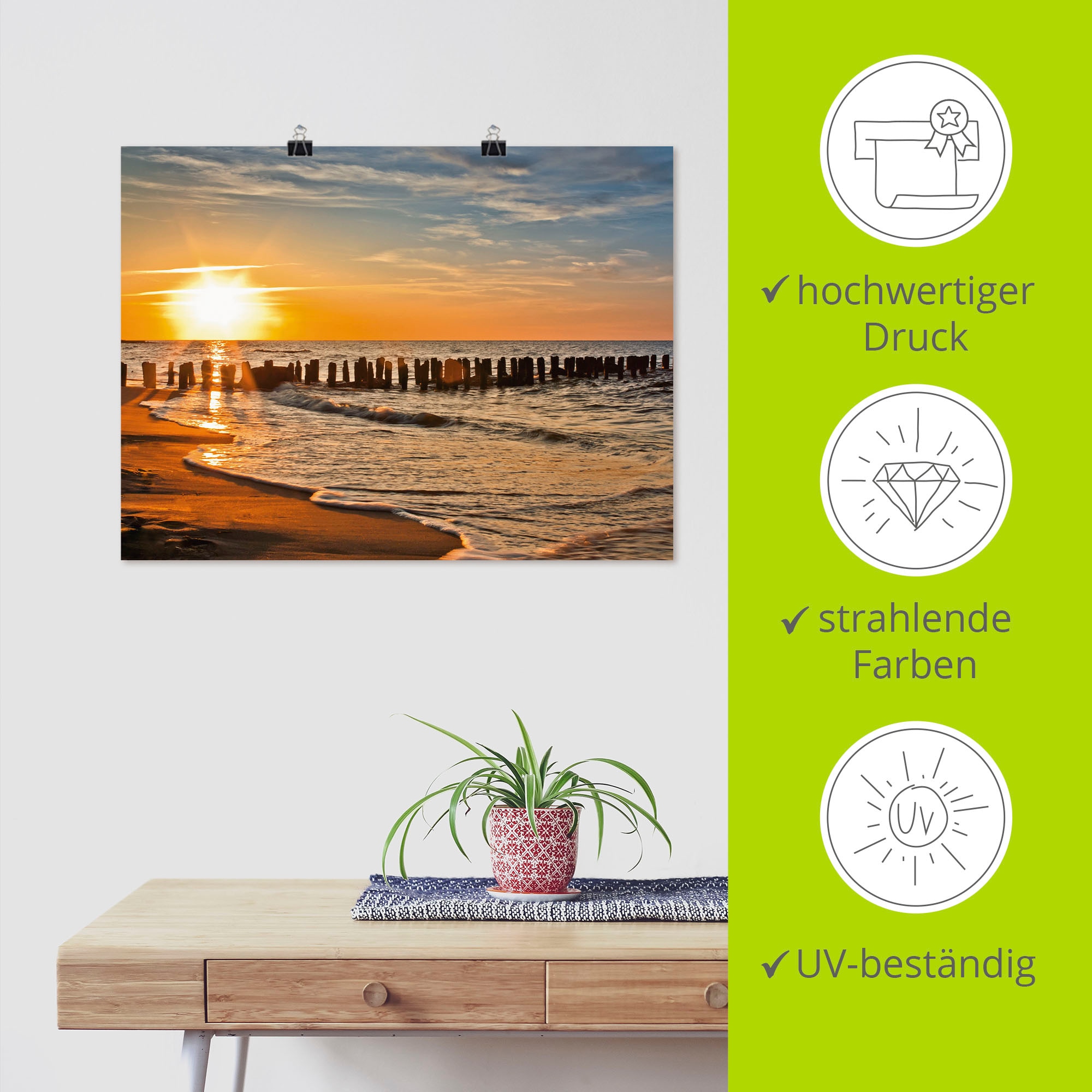 Artland Wandbild »Schöner Sonnenuntergang am Strand«, Strand, (1 St.), als Alubild, Outdoorbild, Leinwandbild, Poster in verschied. Größen