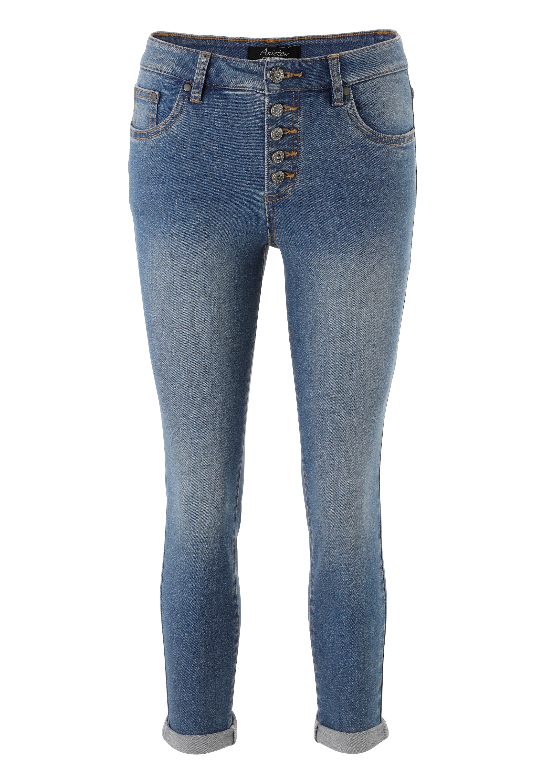 Aniston SELECTED Straight-Jeans sichtbare Knopfleiste und Used-Waschung - NEUE KOLLEKTION