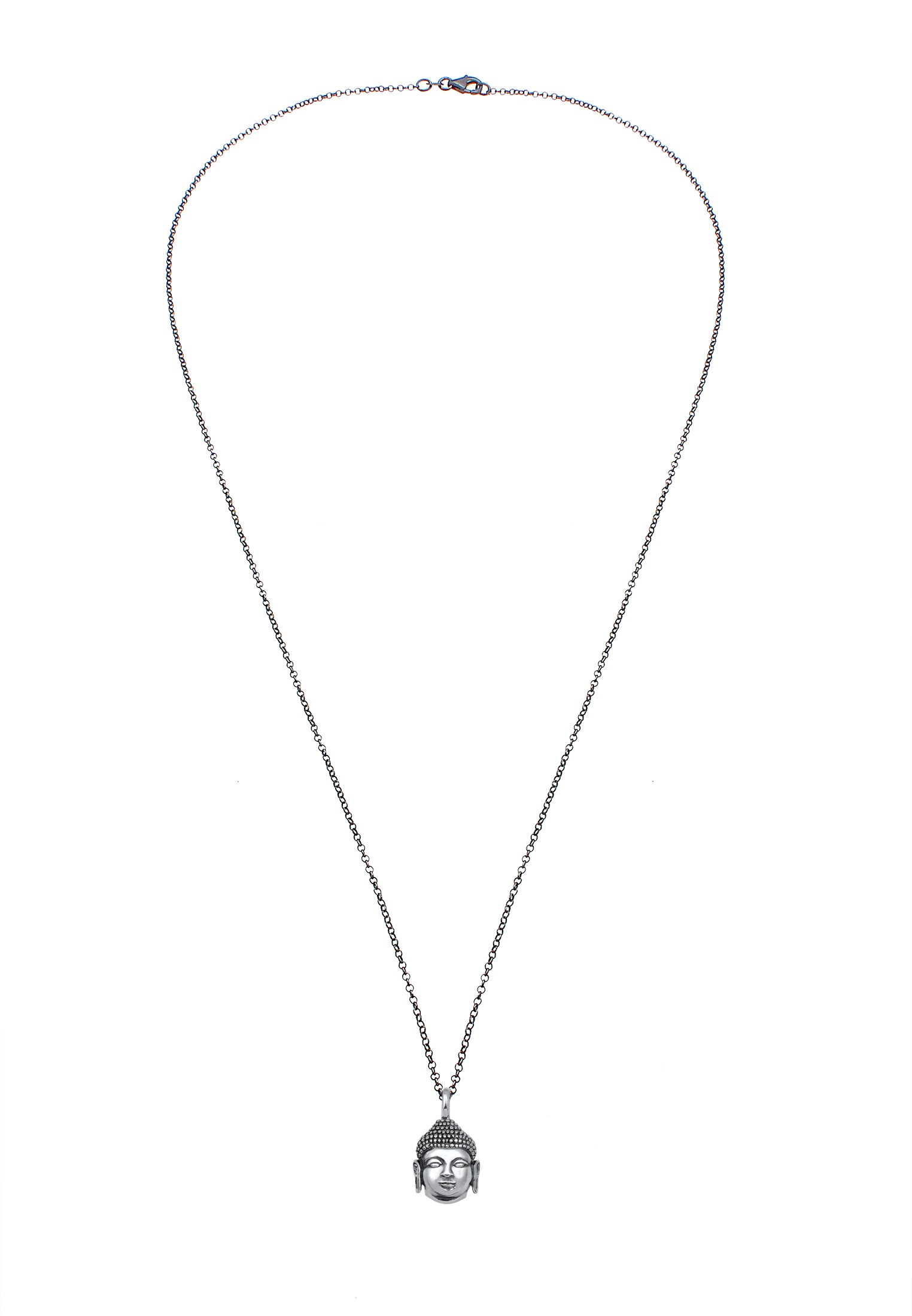 Kuzzoi Lange Kette »Herren Anhänger Buddha Kopf Oxidiert 925 Silber«