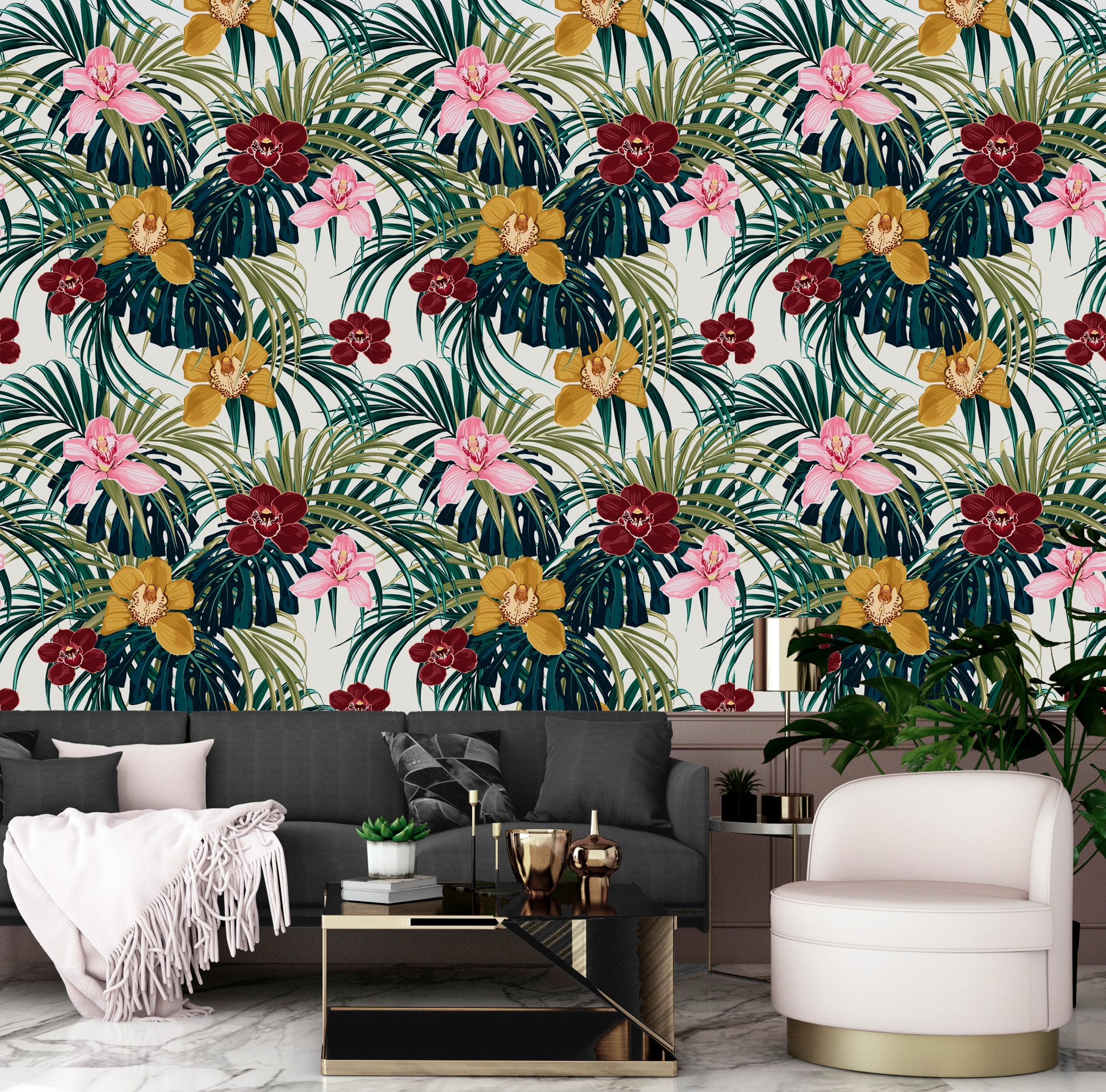 queence Vinyltapete »Alisha«, bedruckt-Motiv-botanisch-floral-gemustert-natürlich, 90x250cm, selbstklebend, kinderleichte Anbringung, Sticker