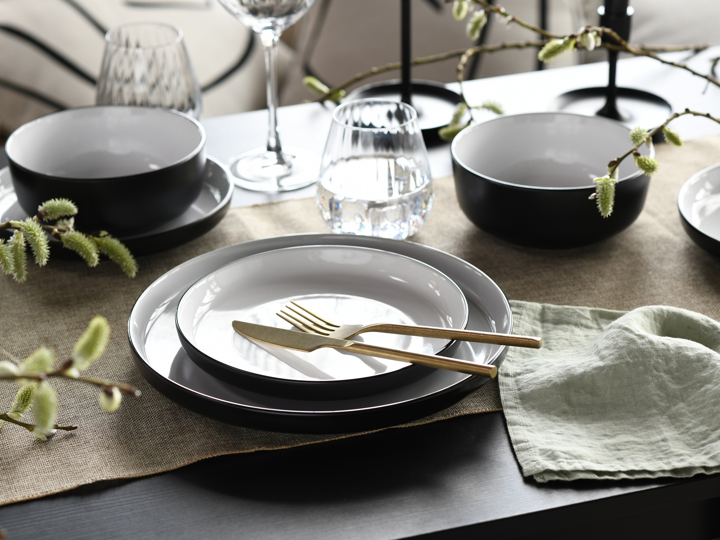 CreaTable Teller-Set »Nordic Cool Black, Tellerset 12-tlg« Scandi-Style günstig online kaufen