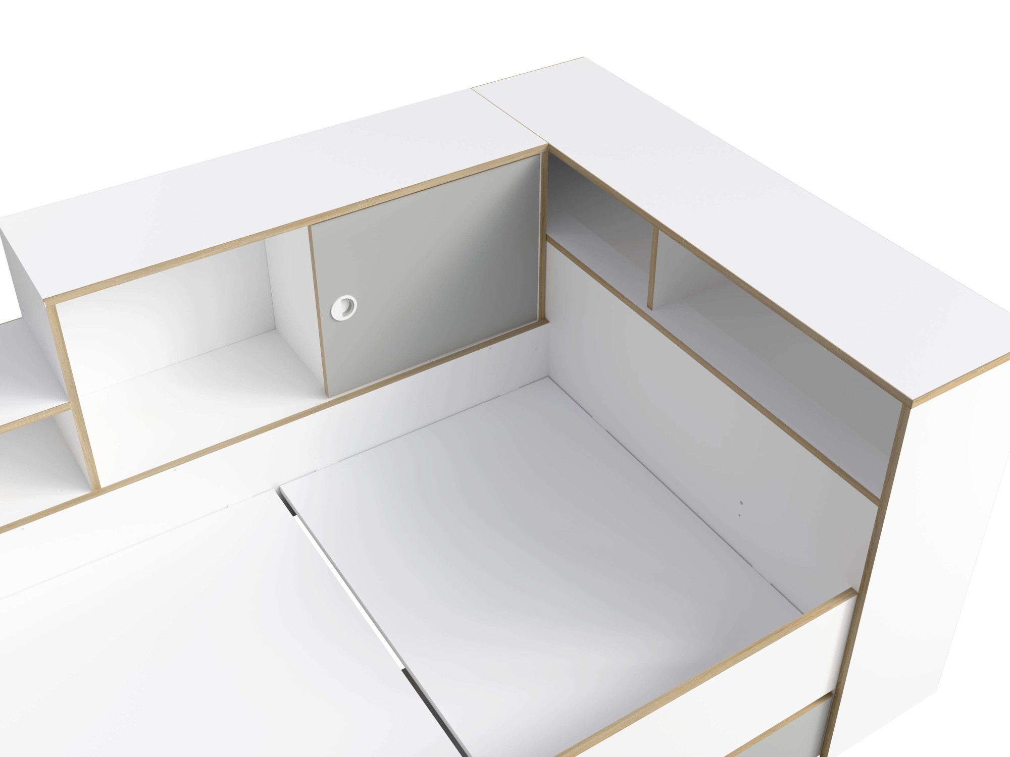 Home affaire Jugendbett »ELLETE Stauraumbett 90x200 cm, Maße B/T/H: 231,5/125,5/88,5 cm«, Bett ohne Matratze mit 2 Schubladen, 2 Türen und 6 Fächer