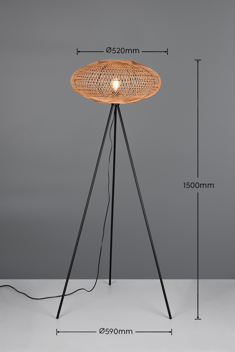 TRIO Leuchten Stehlampe »HEDDA, Dreibein Stehleuchte mit Sisal Schirm, exkl 1xE27 max 40W«, 1 flammig, Leuchtmittel E27 | Leuchtmittel wechselbar, Stehlampe 150cm mit Fußschalter, Sisalgeflecht Leuchtmittel wechselbar